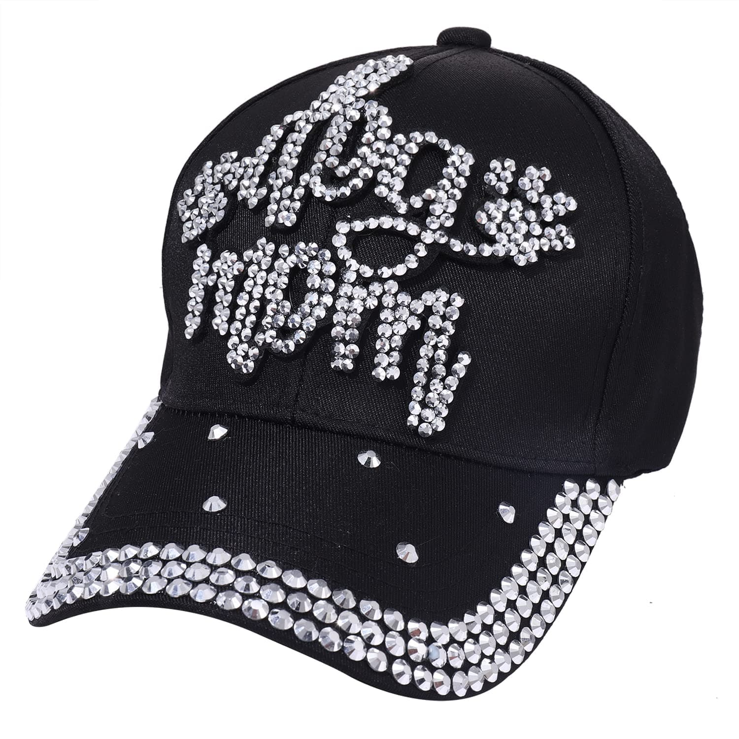 boderier Dog Mom Baseball Cap Sparkly Rhinestone Studded Dog Mom Distressed Denim Baseball Cap Adjustable Vintage Hats for Women Black