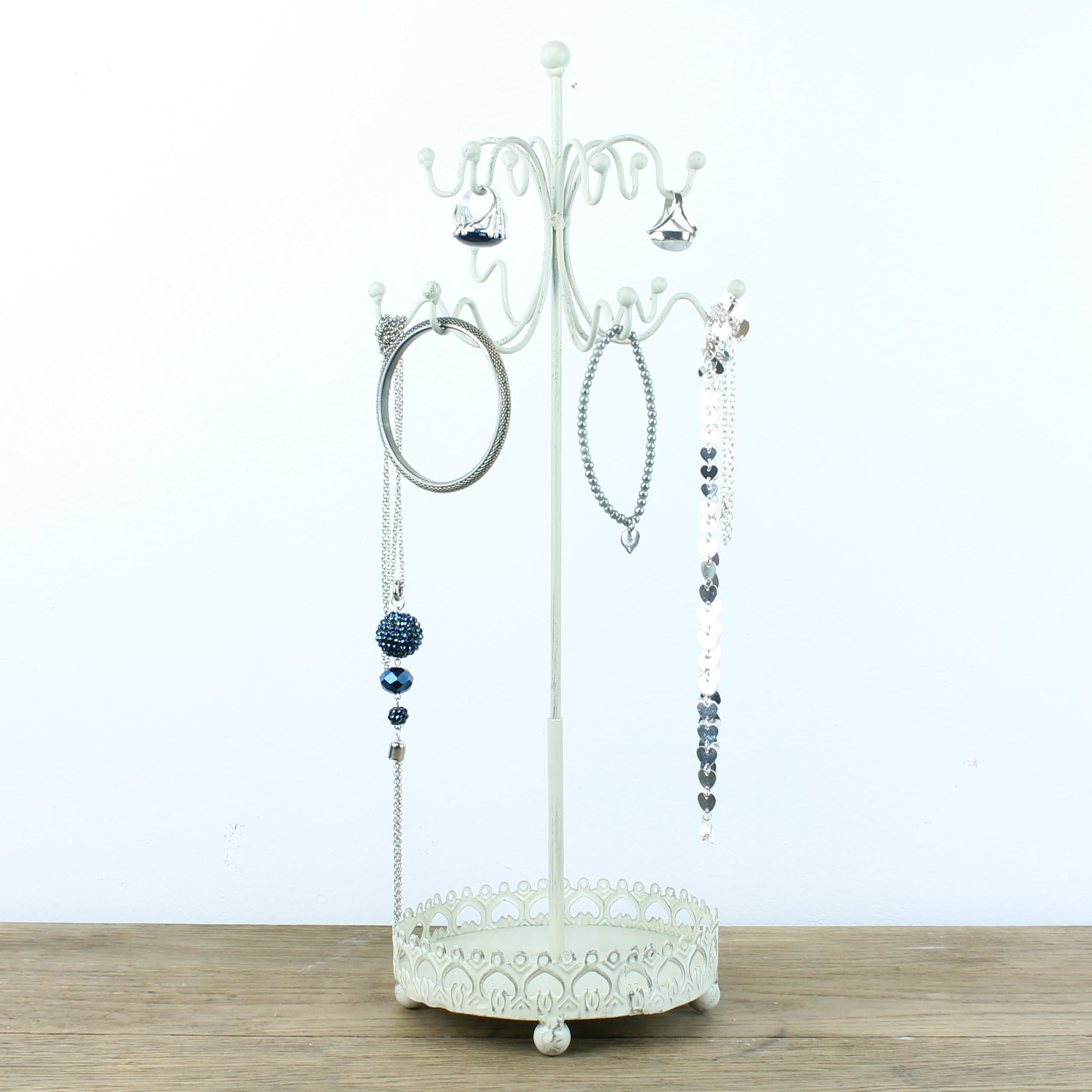 Rustic Jewellery Stand with Storage Tray (Distressed Ivory)