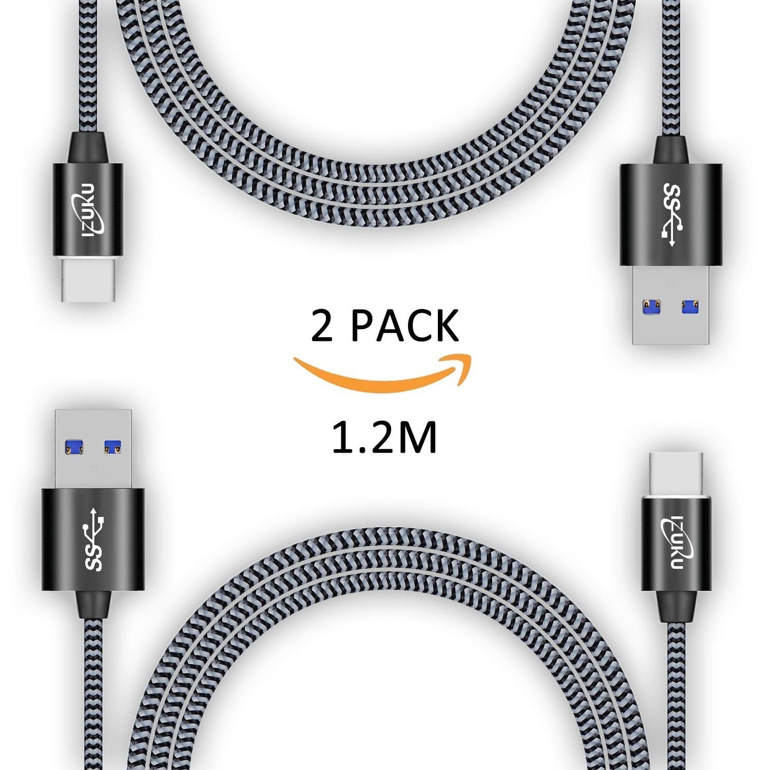 USB Type C to USB 3.0 Cable IZUKU Nylon Braided USB C Fast Charging Cable for Samsung Galaxy S8, Nexus 5X / 6P, OnePlus 2 / 3T, HTC 10, Huawei P9, Nintendo Switch, Sony Xperia XZ, Lumia 950 / 950XL and More