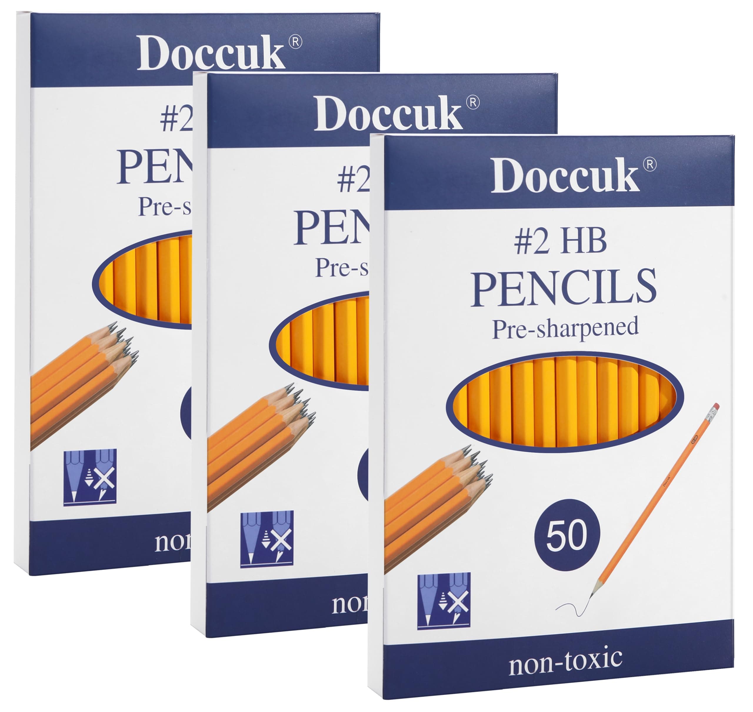 Doccuk Premium Yellow Pre-Sharpened Bulk #2 Pencils With Erasers, Wood-Cased Hb Pencils Suitable For Classrooms,Offices, And Teachers,150 Count