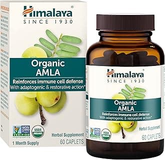 Himalaya Organic Amla - Herbal Immune Support Supplement with Adaptogen and Antioxidant - USDA Organic, Vegan, Non-GMO, Gluten Free, 600 mg, 60 Caplets