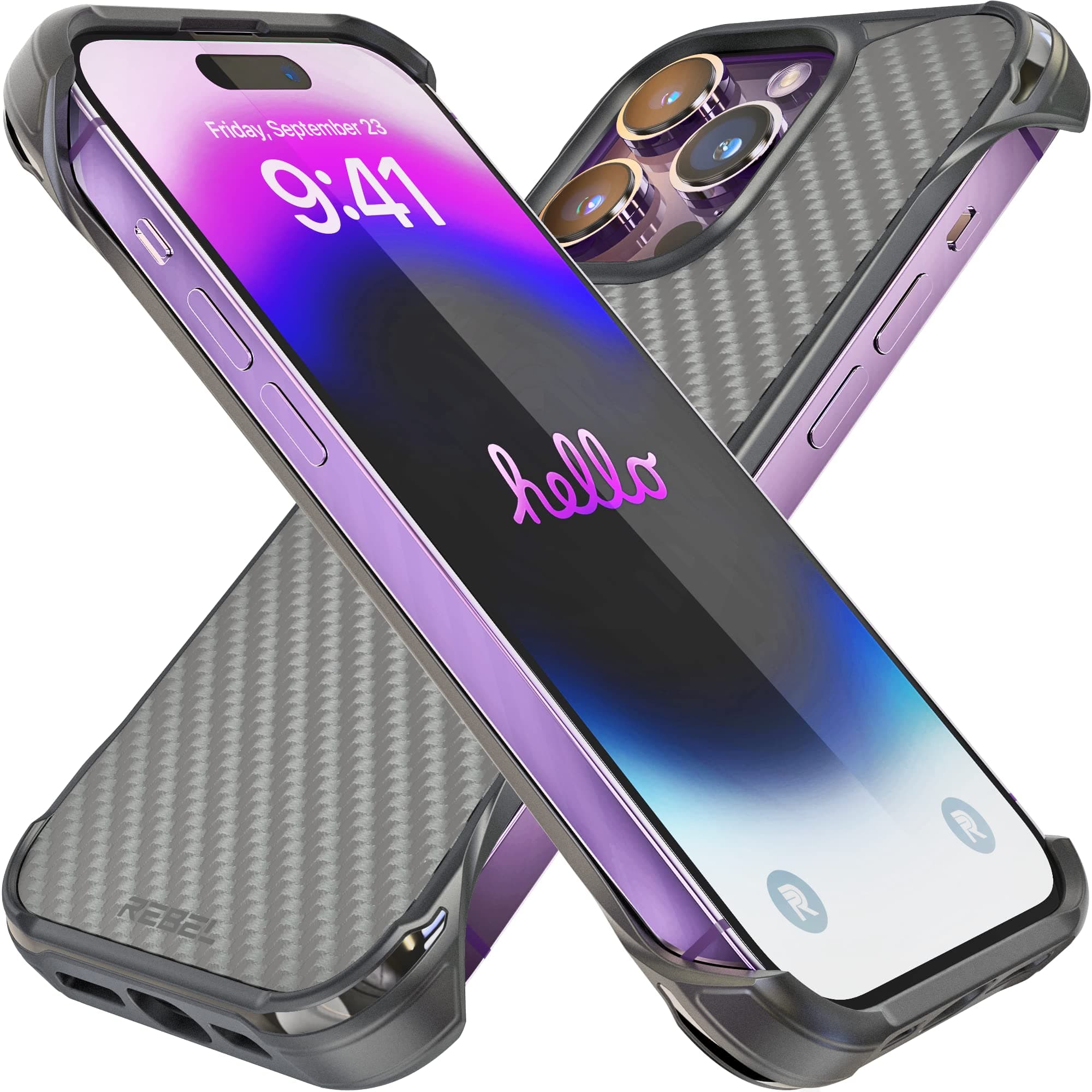 REBEL Case for iPhone 14 Pro [Flex Series] Exposed Sides for Comfort, Aramid Fiber, Strong MagSafe Compatible, Protective Shockproof, Upgraded Frameless Rugged Cover for 14 Pro 6.1 2022 (Flex Black)