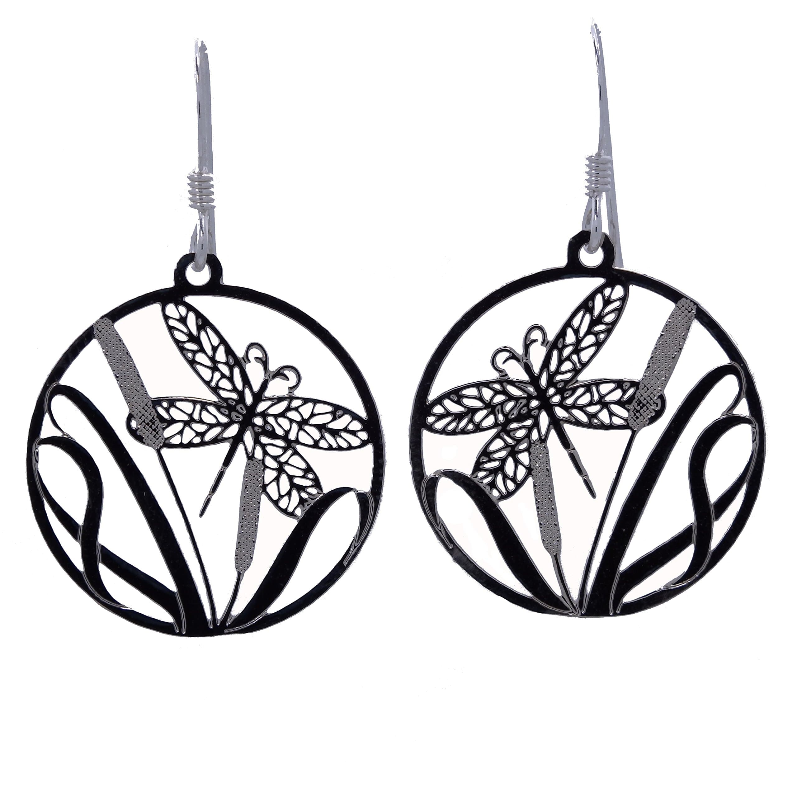 Dragonfly Circle Dangle Earrings Made in USA - Gift Boxed