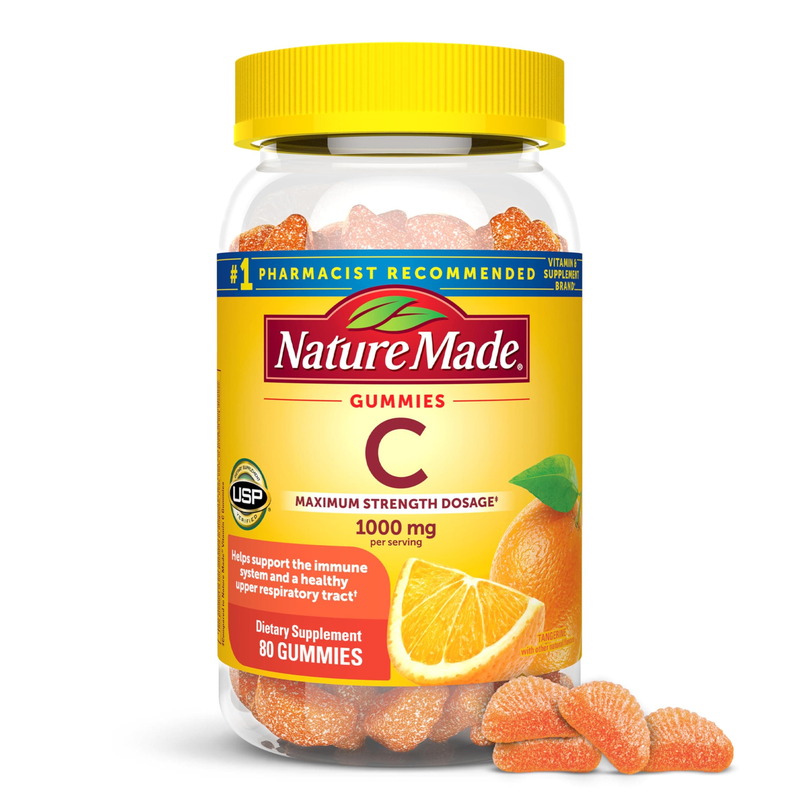 Maximum Strength Dosage Vitamin C 1000mg per Serving, Immune Support Vitamin C Gummies for Adults, 80 Gummies, 20 Day Supply
