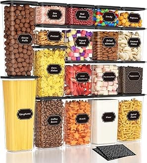Nifogo Airtight Food Storage Containers with Lids 18 Pack, kitchen Storage Containers, Kitchen and Pantry Organization Set, for Cereal, Flour, Sugar, Pasta, Dry Food, Include 60 Labels
