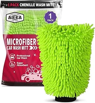 AIDEA Car Wash Mitt Microfiber, 1PK-Scratch-Free& Lint-Free, Premium Chenille Microfiber Mitt Car Wash Brush-Green Regular Size (7.12''X10.14'')