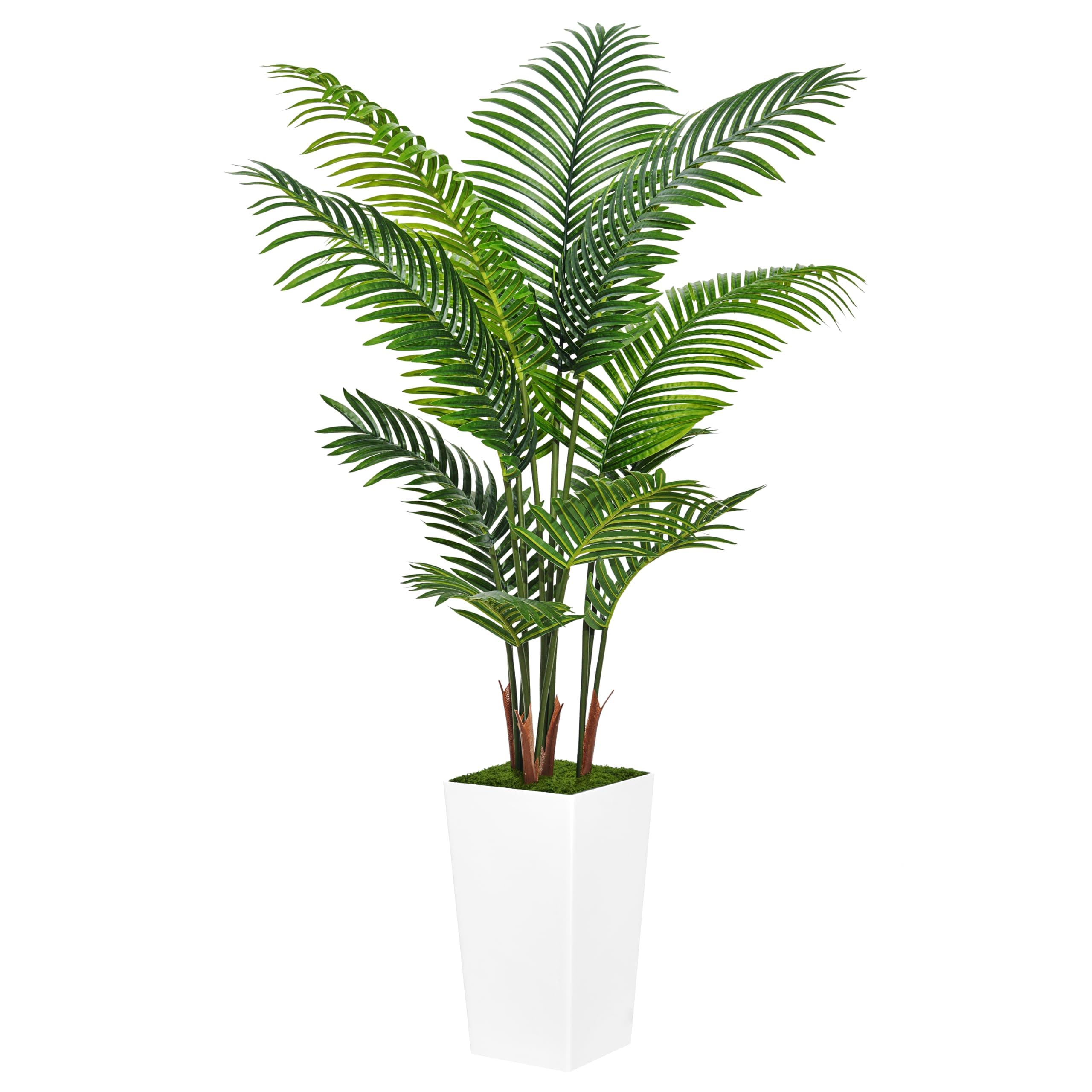 ASTIDY Artificial Palm Tree 5FT - Fake Tree with White Tall Planter - Faux Tropical Areca Floor Plant in Pot - Artificial Silk Plant for Home Office Living Room Decor Indoor