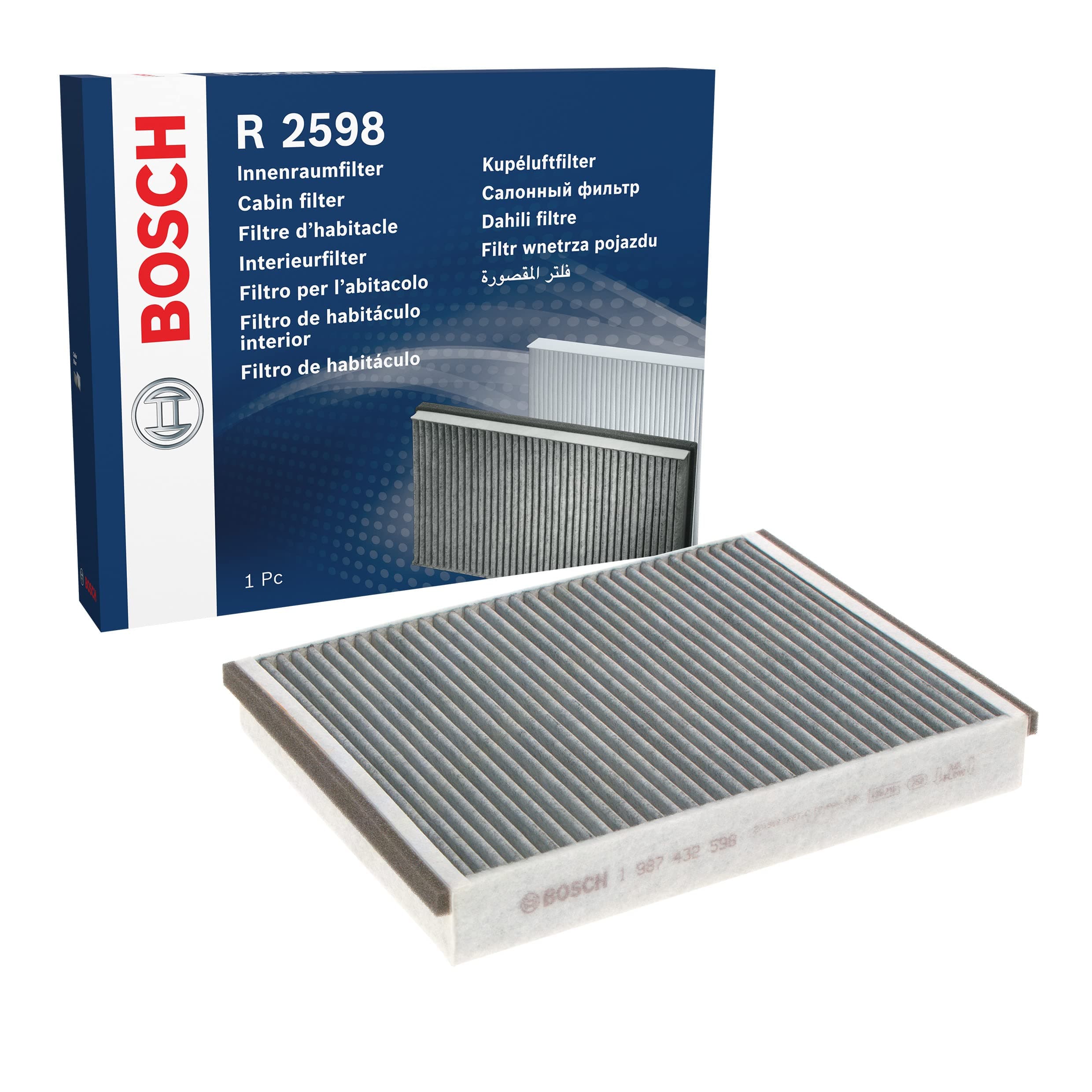Bosch R2598 Activated Carbon Cabin Filter, Replacement Filter - Against Unpleasant Smells, Pollen and Dust for Cleaner Air Inside the Vehicle