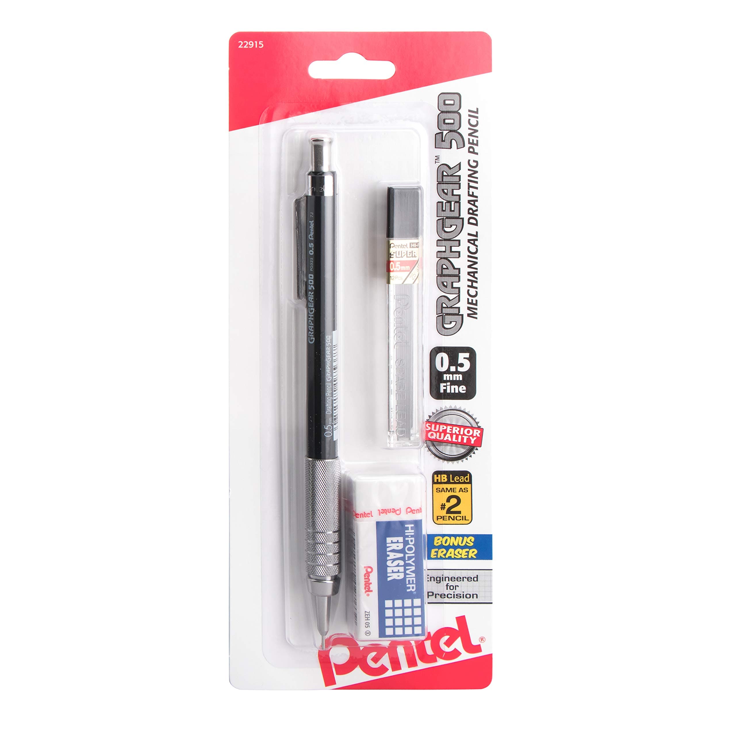 GraphGear 500 Mechanical Drafting Pencil, (0.5mm), Fine Line, Refill Lead and Mini Eraser (PG525LEBP)