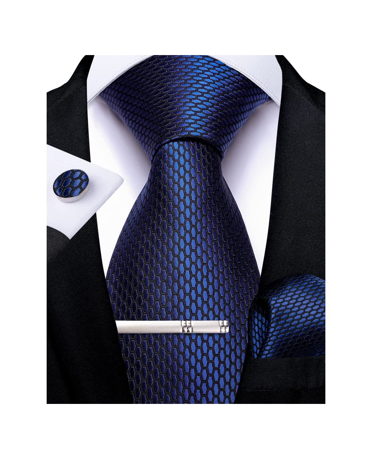 – Mens Tie Silk Solid Necktie and Pocket Square Cufflinks Tie Clip Set Classic Formal Ties for Wedding Party