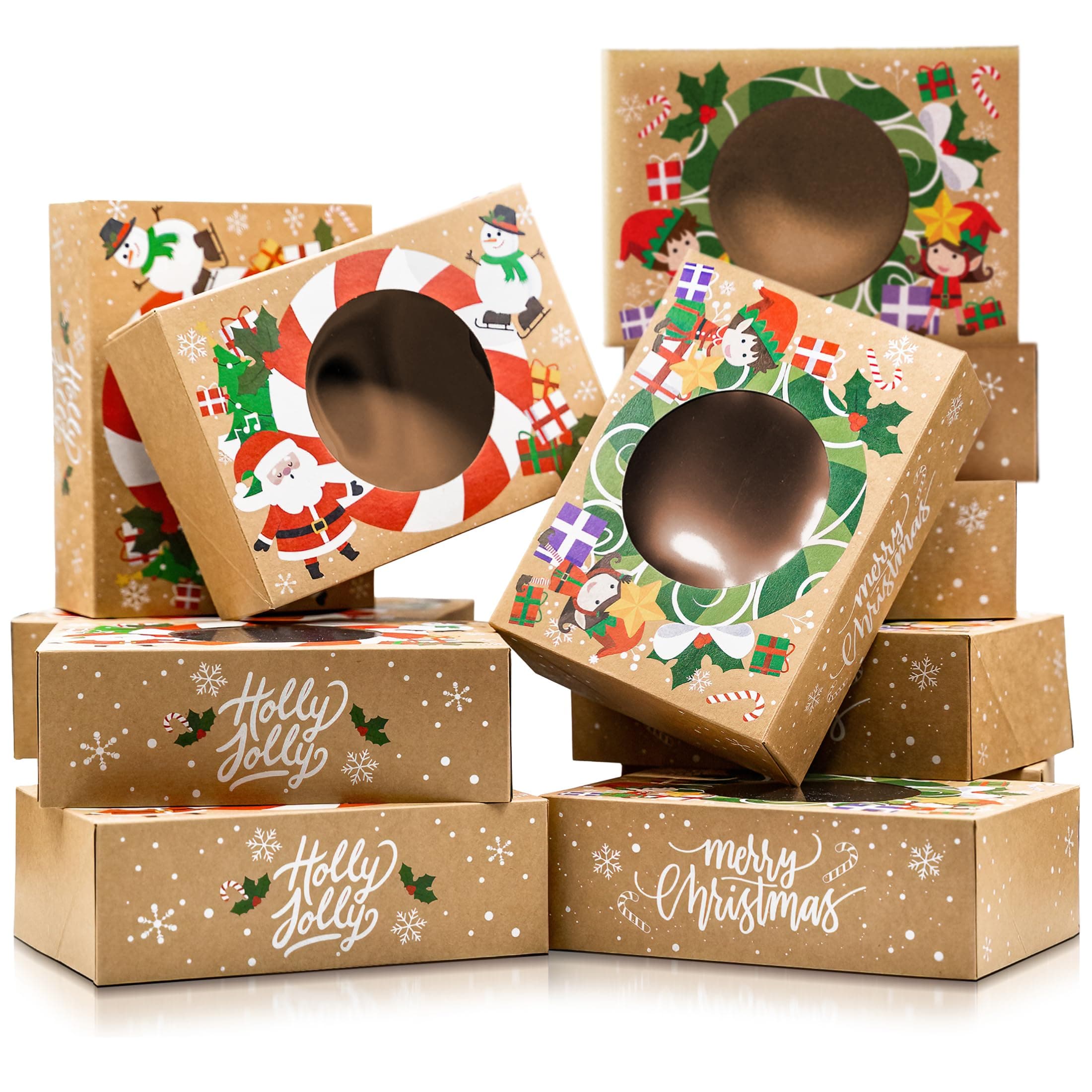 Christmas Cookie Boxes For Gift Giving - 12 Box Pack Kraft Tins Giving, Treat Boxes, Holiday Containers With Lids