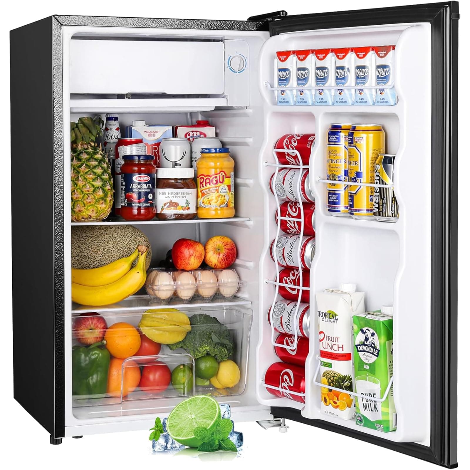 Upstreman 3.2 Cu.Ft Mini Fridge with Freezer, Single Door Compact Refrigerator, Adjustable Thermostat, Small Refrigerator for Dorm, Bedroom, Office, Black-BR321