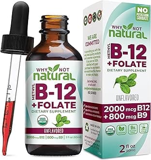 Vitamin B12 Liquid Plus Folate - Organic Sublingual Extra Strength Vegan Drops - Methyl Supplement with Folinic