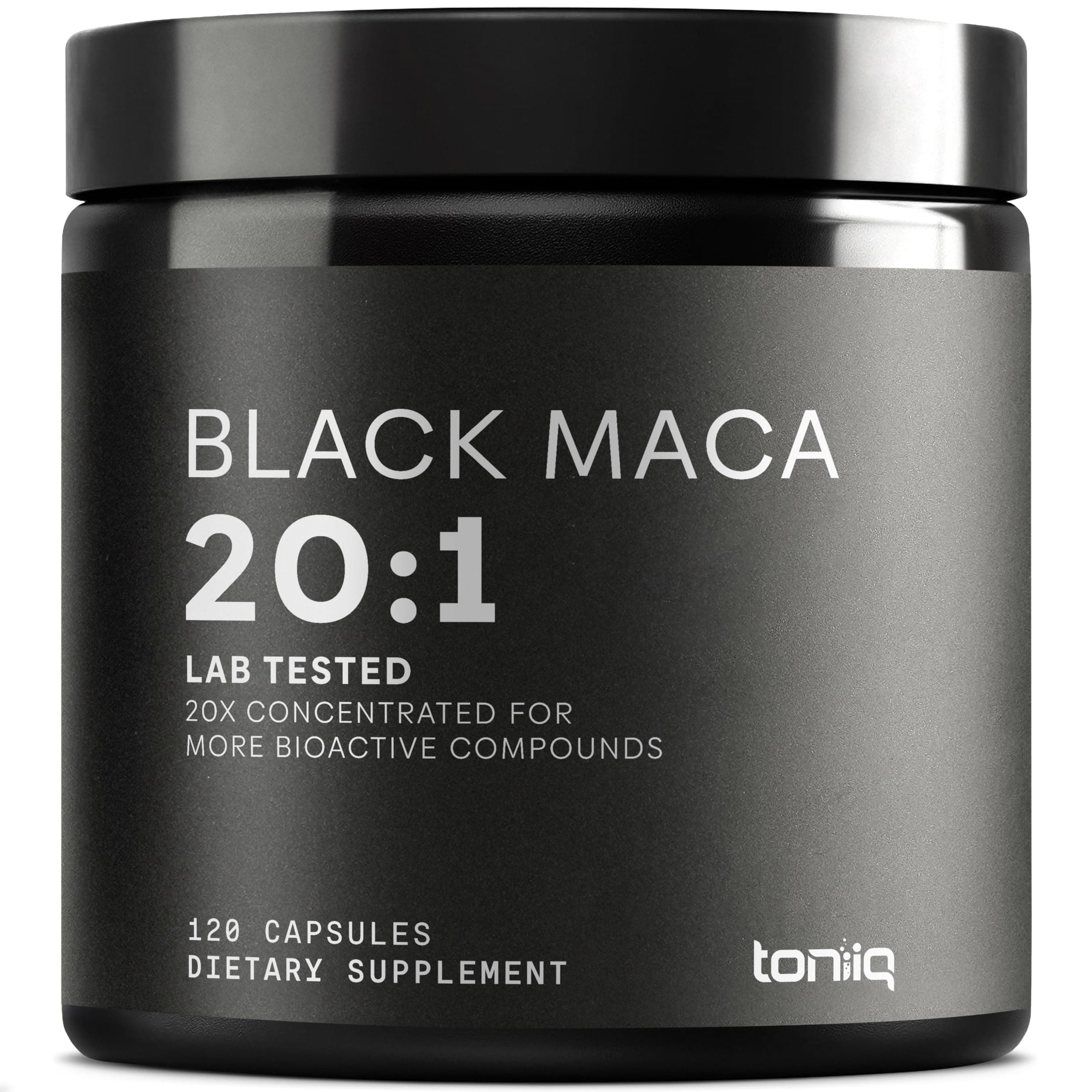 Toniiq Black Maca Root - Ultra High Potency 20:1 Extract - Single Origin, Wildcrafted & Highly Concentrated - Third-Party Lab Tested - 120 Capsules