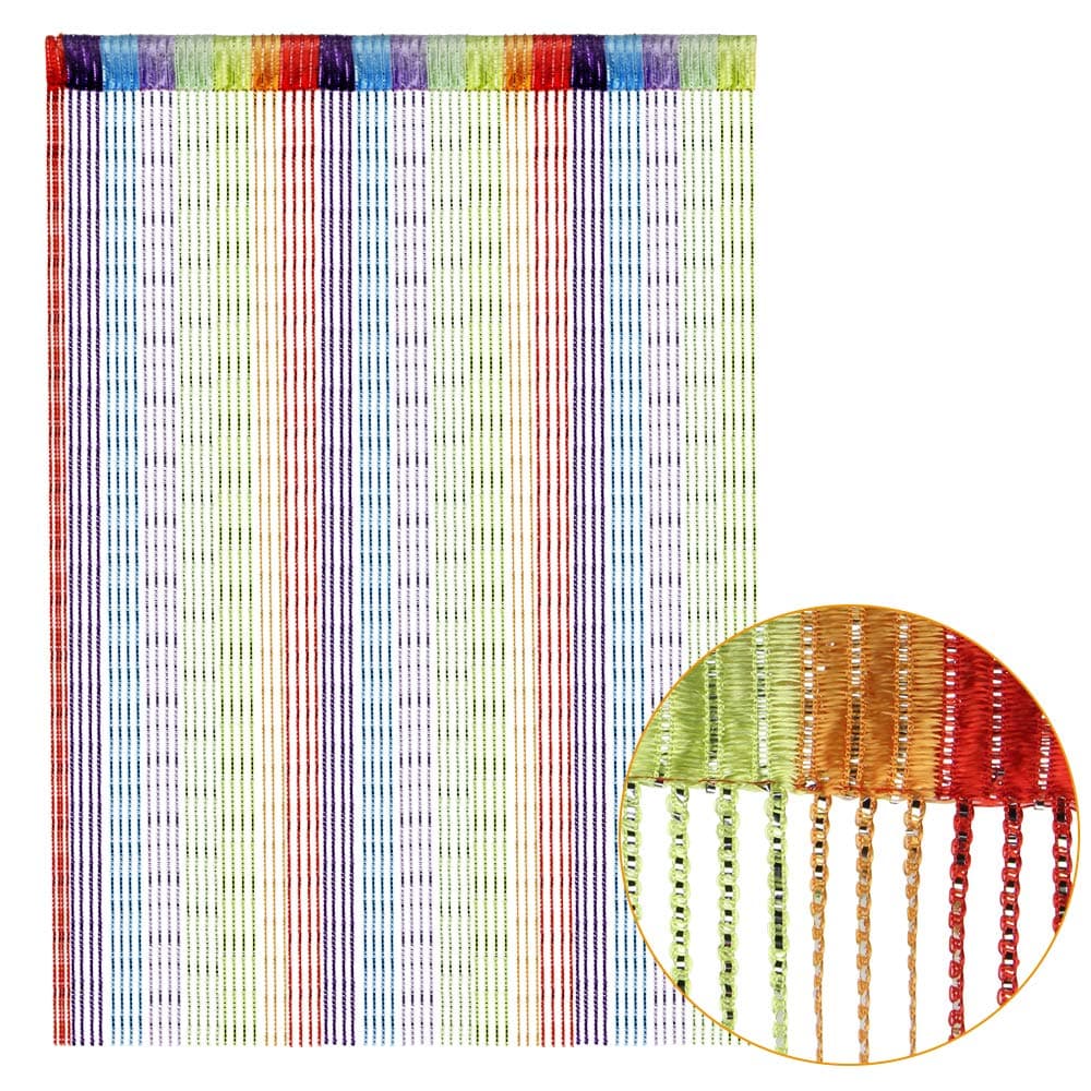 Door String Curtain,PERFETSELL Wall Panel Fringe Window Room Divider Blind, Home Patio Bedroom Decorative Tassel Screen Ribbon Strings Strip Silver Thread Screen for Wedding Coffee House (Multi-Color)