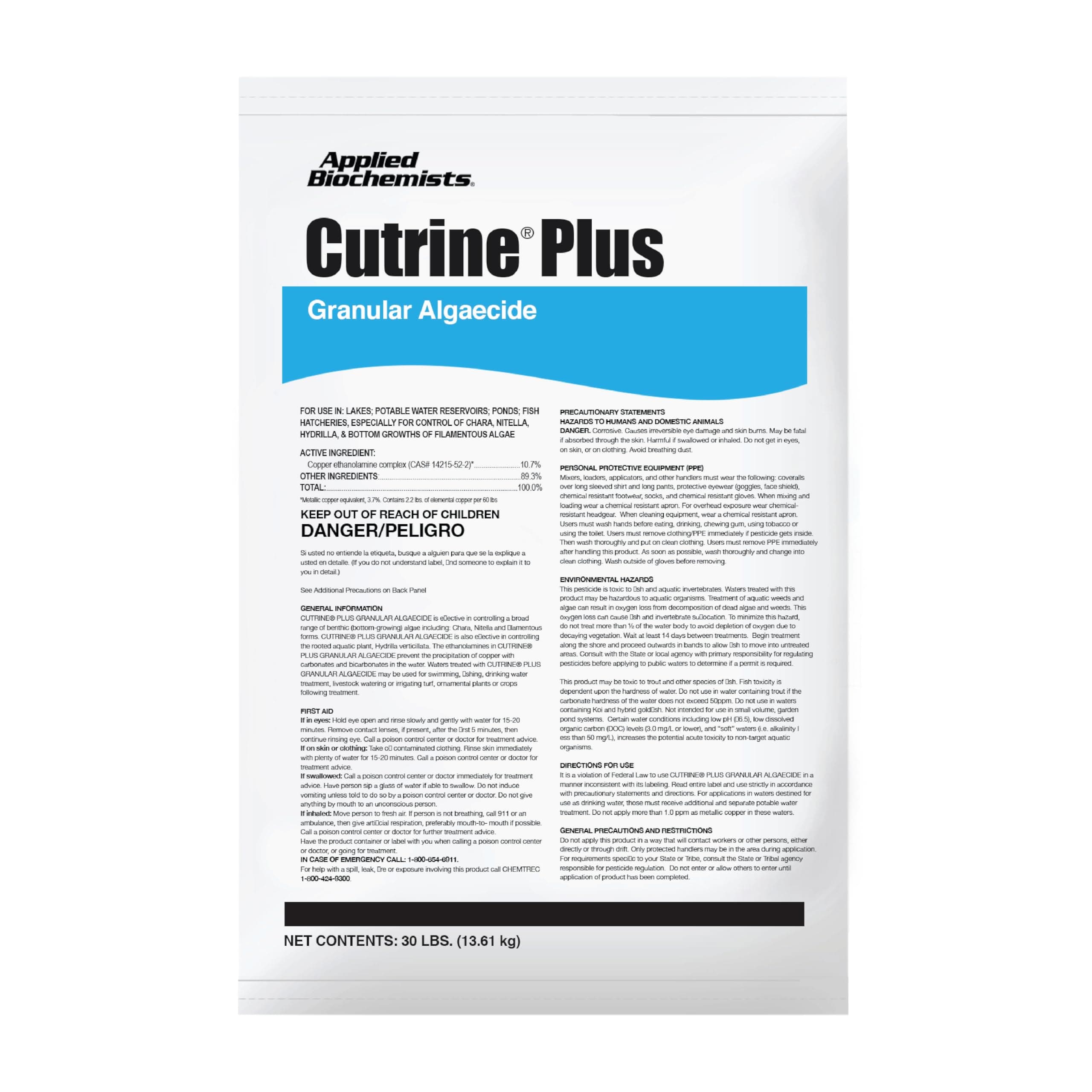 Cutrine-Plus Granular Algaecide 30 lbs EPA-Approved Copper-Based Treatment for Chara, Filamentous, and Planktonic Algae, Fast-Professional Level Algae Control