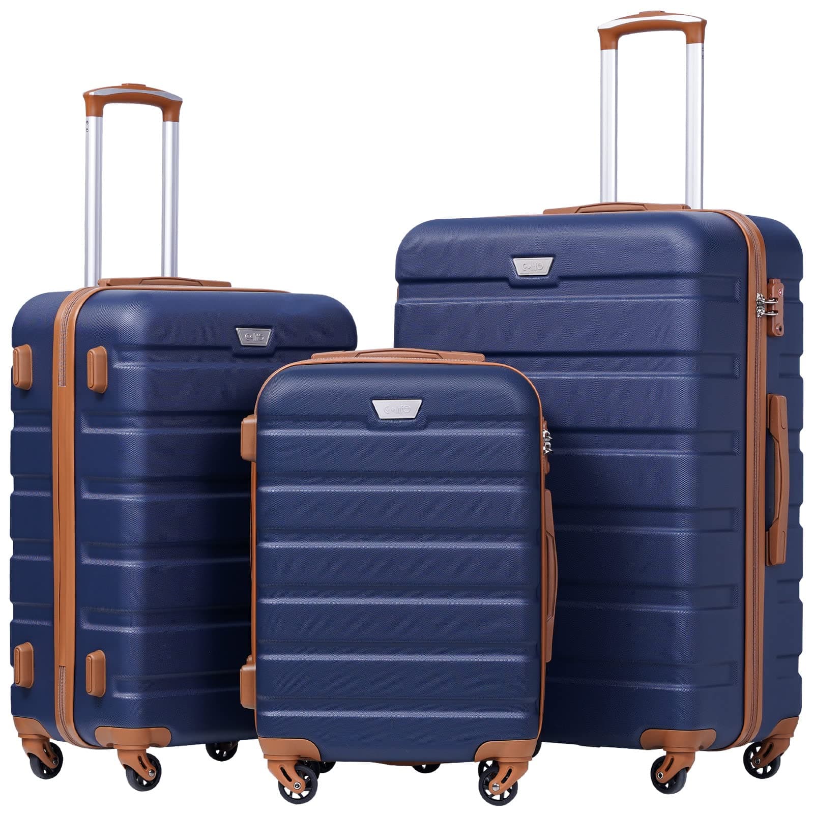 Luggage 3 Piece Set, Lightweight Durable Hardshell Suitcase set with 360° Spinner Wheels, TSA-approved Lock, Checked Family Travel Luggage sets, 20/24/28 Inch, Apricot Navy