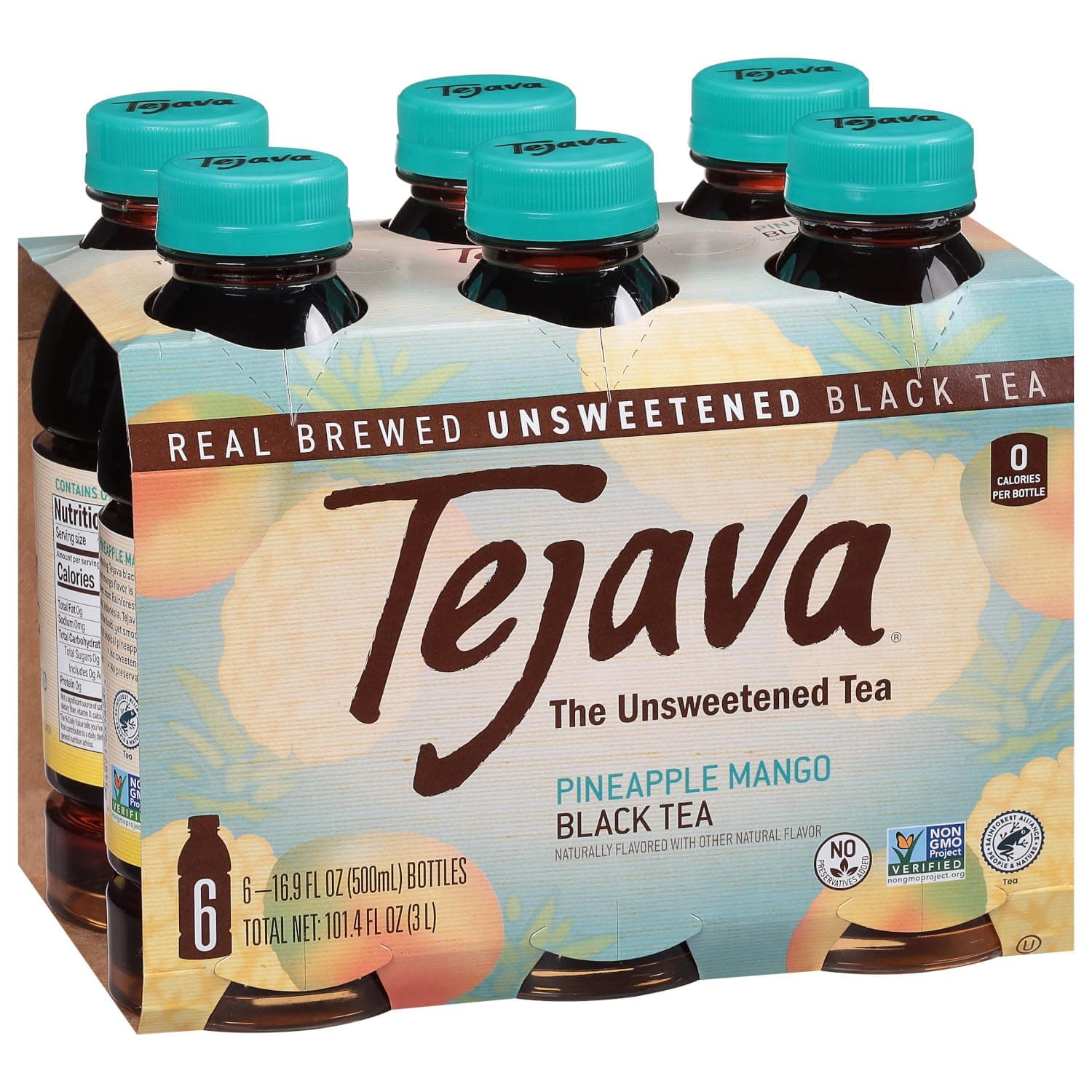 Pineapple Mango Black Tea, 6 Pack 16.9 oz PET, Unsweetened, Ready-to-Drink Premium Iced Tea