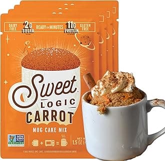 Sweet Logic Keto Dessert Mug Cake Mixes - Carrot Cake - Low Sugar - Gluten-Free - Low Carb - Diabetic-Friendly Sweets - Natural Ingredients - High Protein - Delicious Keto Treats (4 Pack)