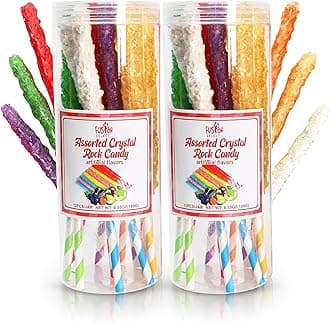 24 Crystal Rock Candy Sticks - Sweet Hard Sugar Lollipop Snacks with Strong Flavors - Assorted Large, Individually Wrapped Candies - Colored Buffet Treats & Party Favors for Kids