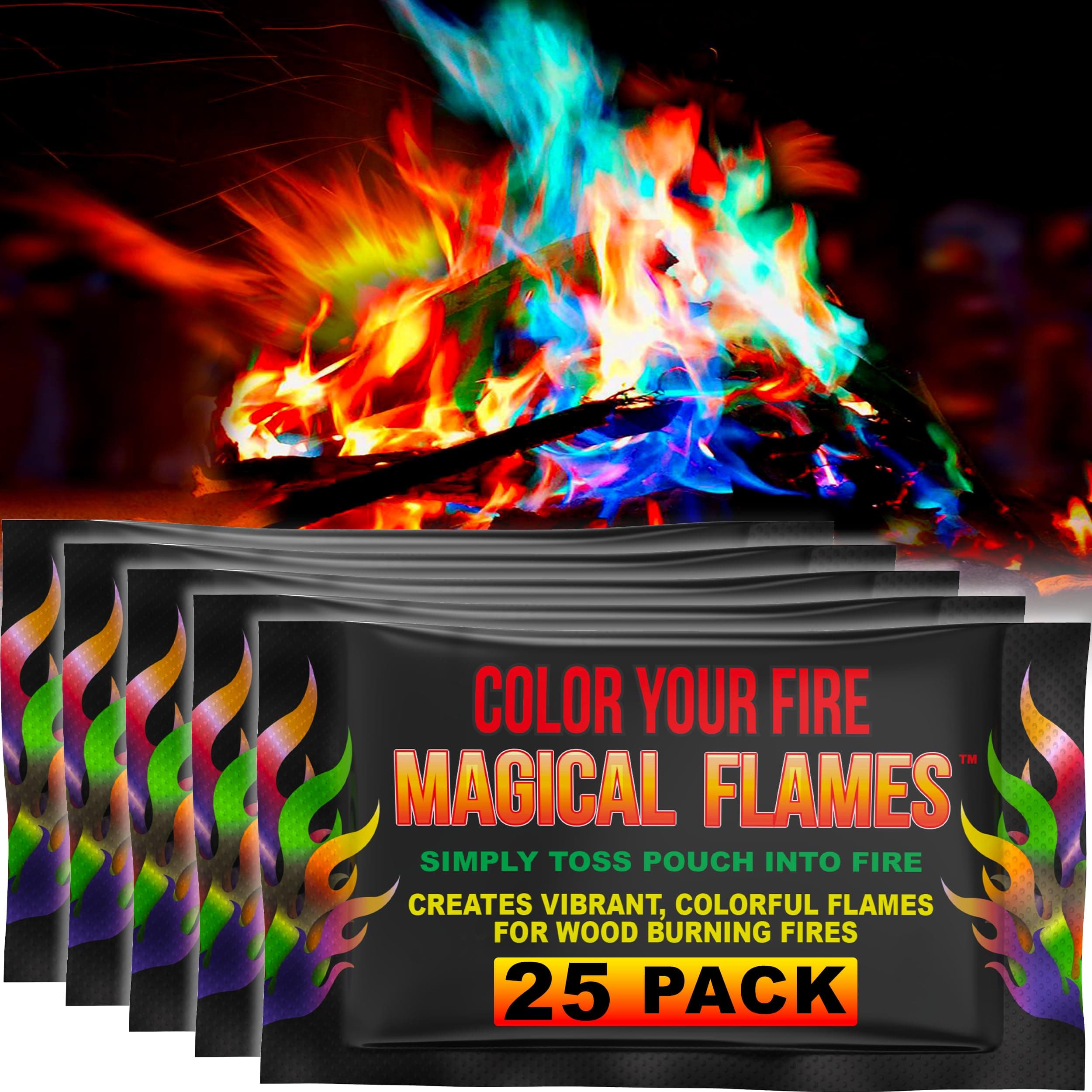 Magical Flames Fire Color Changing Packets - Fire Pit, Campfires, Outdoor Fireplaces - Hue-Changing Cosmic Flame Powder - Color Fire Camping Accessories for Kids & Adults - 25 Pack