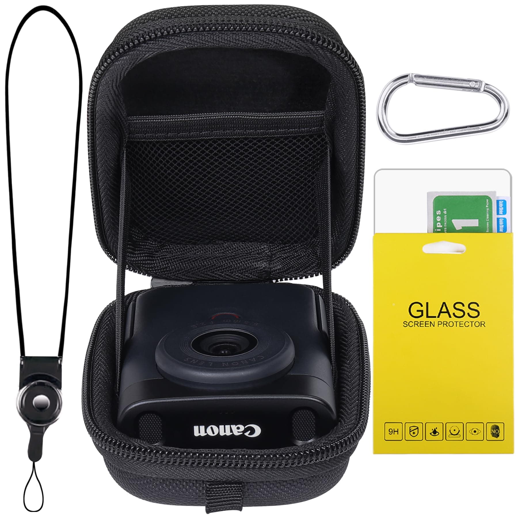 Hard Storage Case Replacement Compatible with Canon PowerShot V10 Vlog Camera,Mesh Pocket for USB Charging Cable and Furry Windshields,With Camera Neck Strap & Screen Protector (Case Only)