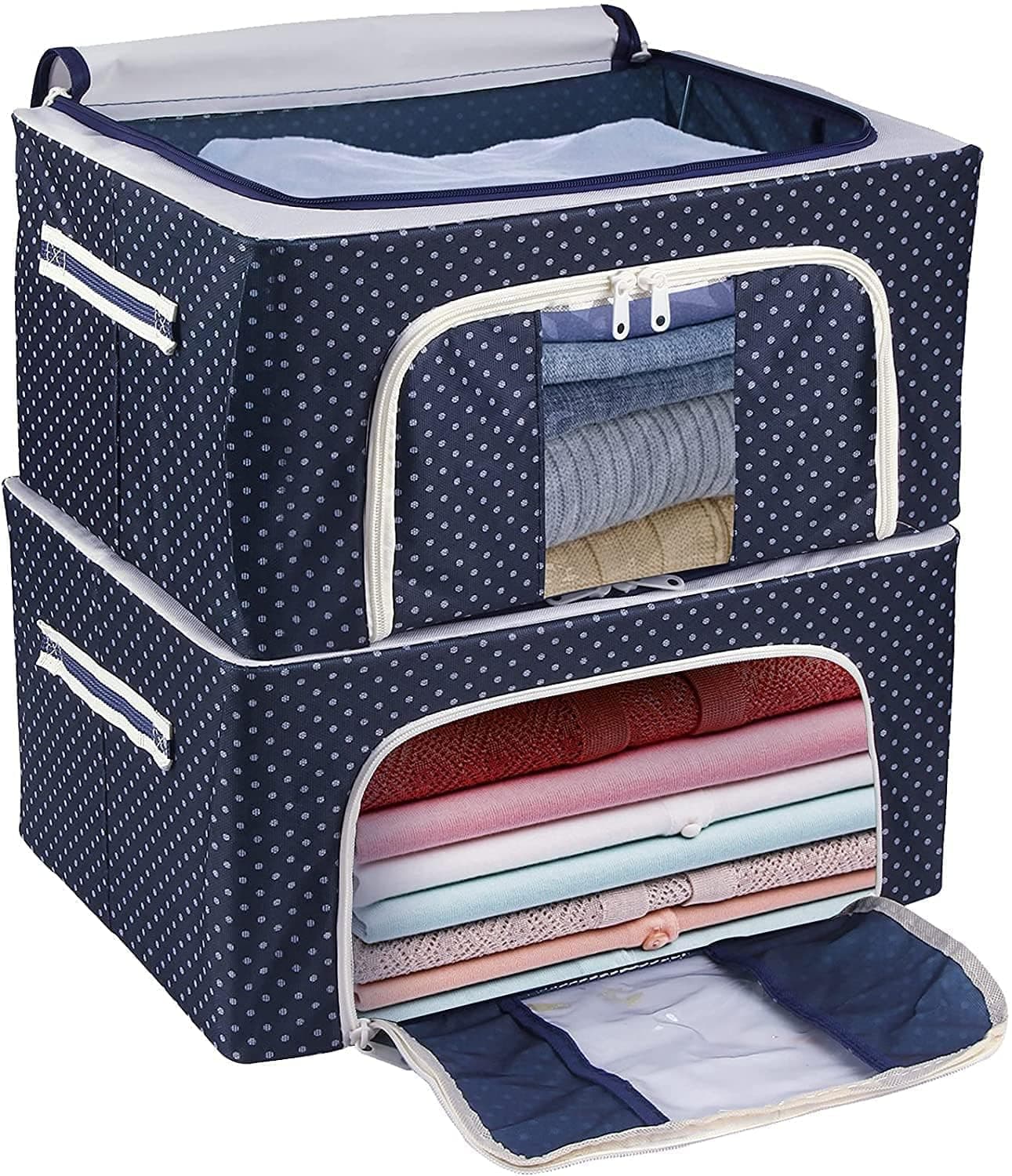 Sorbus Clothes Storage Box Foldable Steel Frame Clothes Organizer Storage Box for Wardrobe, Saree, Shirts, and Blankets (Oxford Fabric) (Blue 66 LTR - 2)