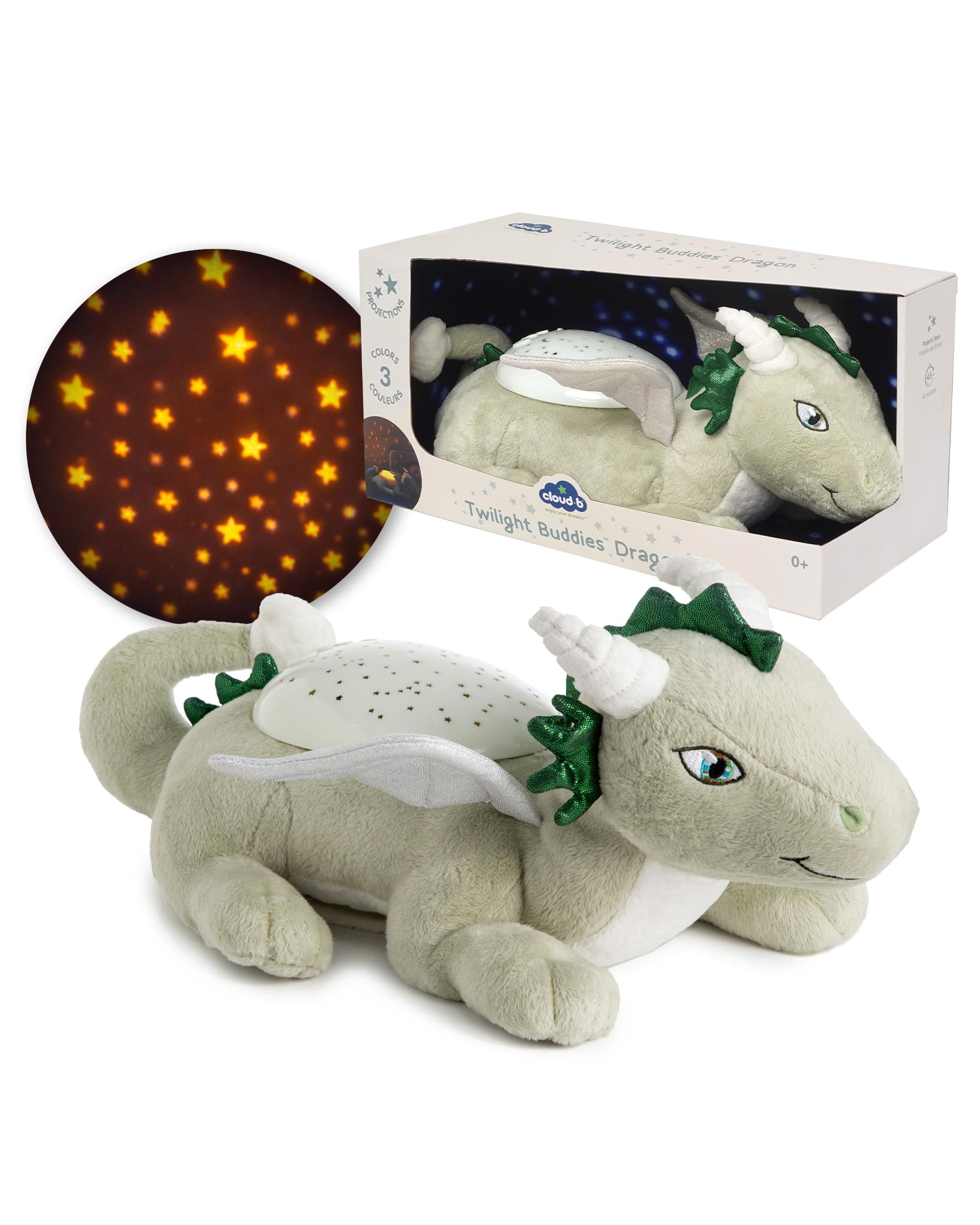 Cloud b Twilight Buddies Dragon Plush Night Light | Star and Constellation Projector in 3 Colours | Auto Shut-Off | from Birth
