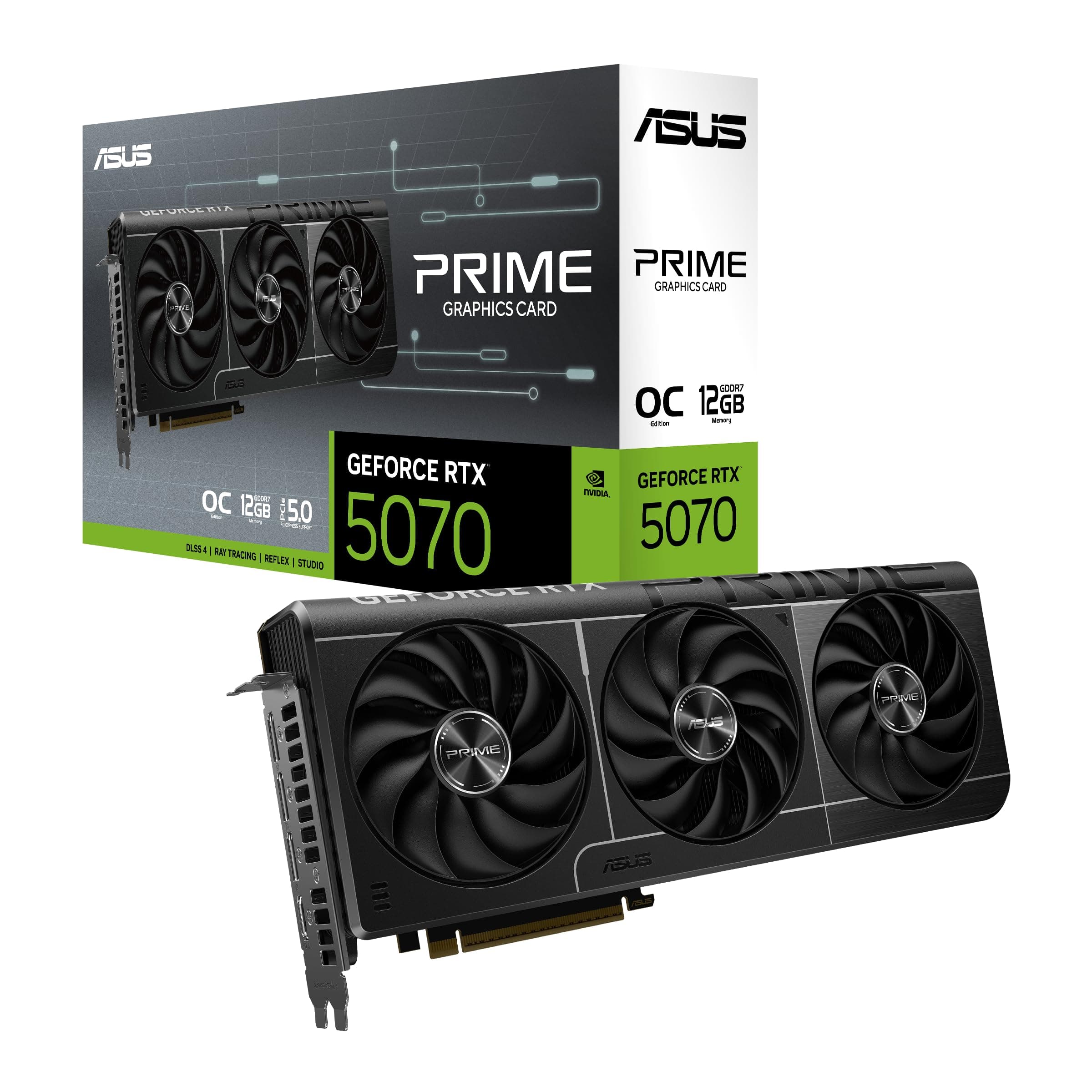 ASUS The SFF-Ready Prime GeForce RTX™ 5070 OC Edition Graphics Card, NVIDIA, Desktop (PCIe® 5.0, 12GB GDDR7, HDMI®/DP 2.1, 2.5-Slot, Axial-tech Fans, Dual BIOS)