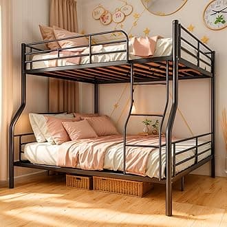 New Upgrade & Stronger Metal Triple Bunk Bed, Heavy Duty Steel 3 Bed Bunk Beds with Ladder & Guardrail for Kids Adults Teens Boys, No Box Spring Need, Black (Full XL Over Queen BUNK Bed)