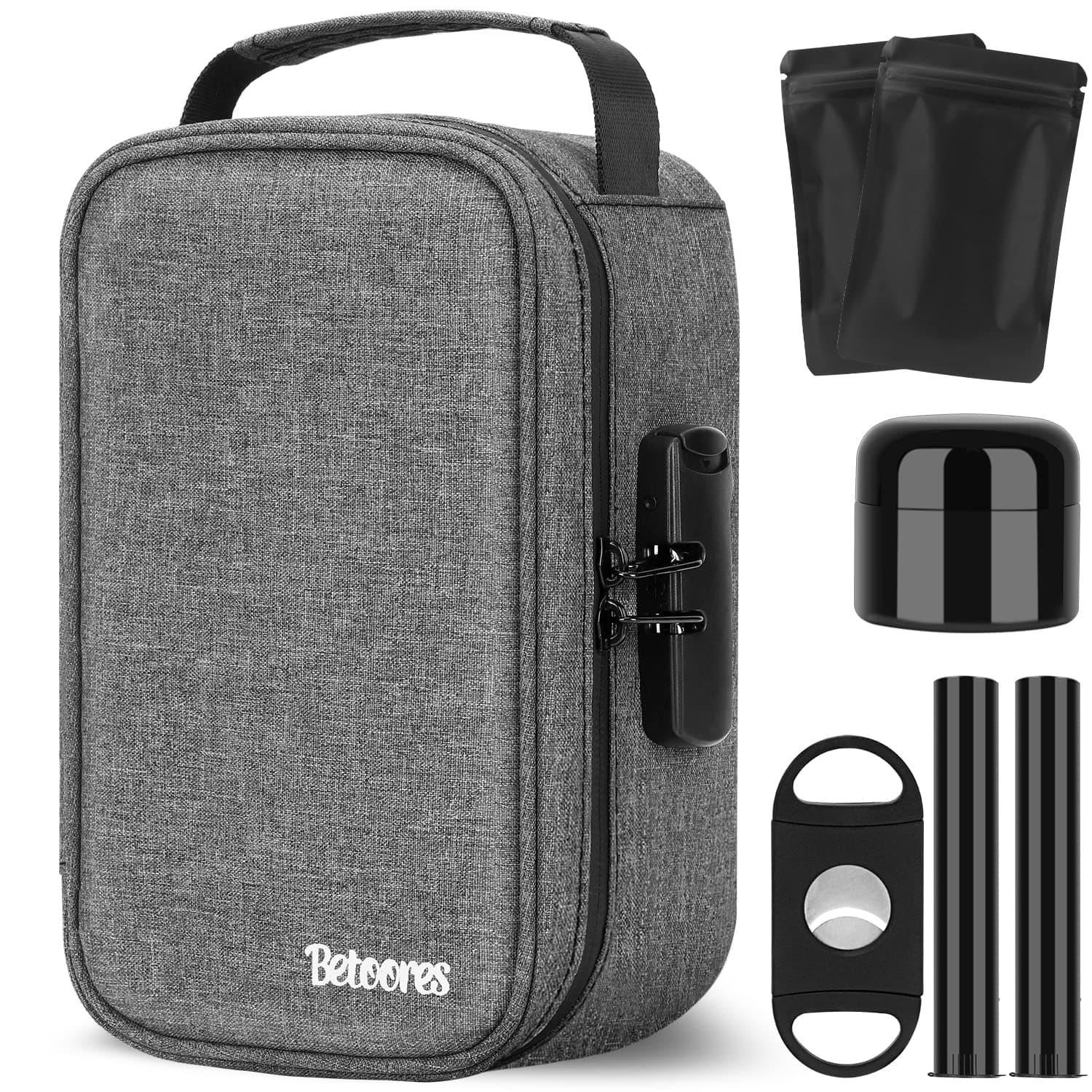 Smell Proof Bag With Lock, Container Stash Box + 2 Baggies and More Accessories, Activated Carbon Lining (Grey)