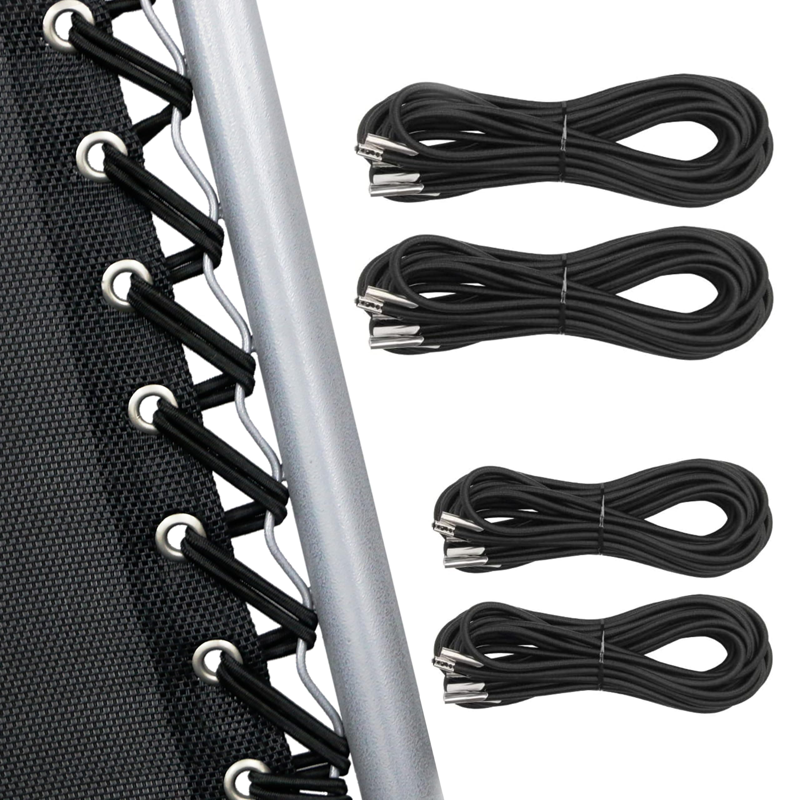 UNEEDE Zero Gravity Chair Replacement Laces - Antigravity Bungee Elastic Cord Kit for Patio Recliner Repair - 4 Nylon Stretch Cords, Black