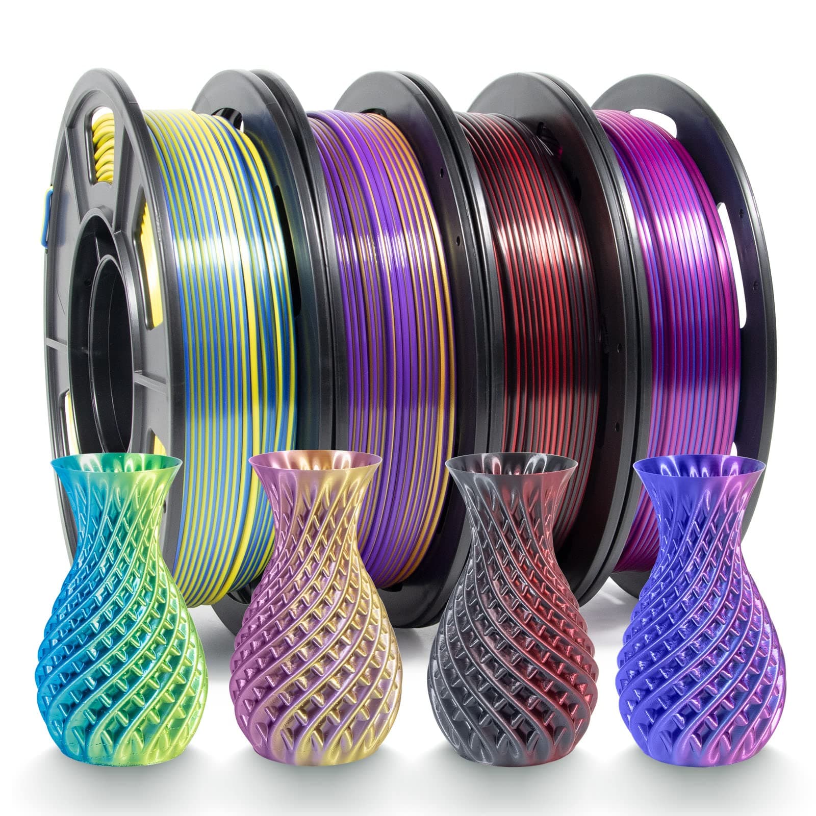 iSANMATE PLA 3D Printer Filament, PLA Filament 1.75mm Bundle Dual Color Filament Silk PLA, Dimensional Accuracy +/- 0.03 mm, 250g x 4 Pack