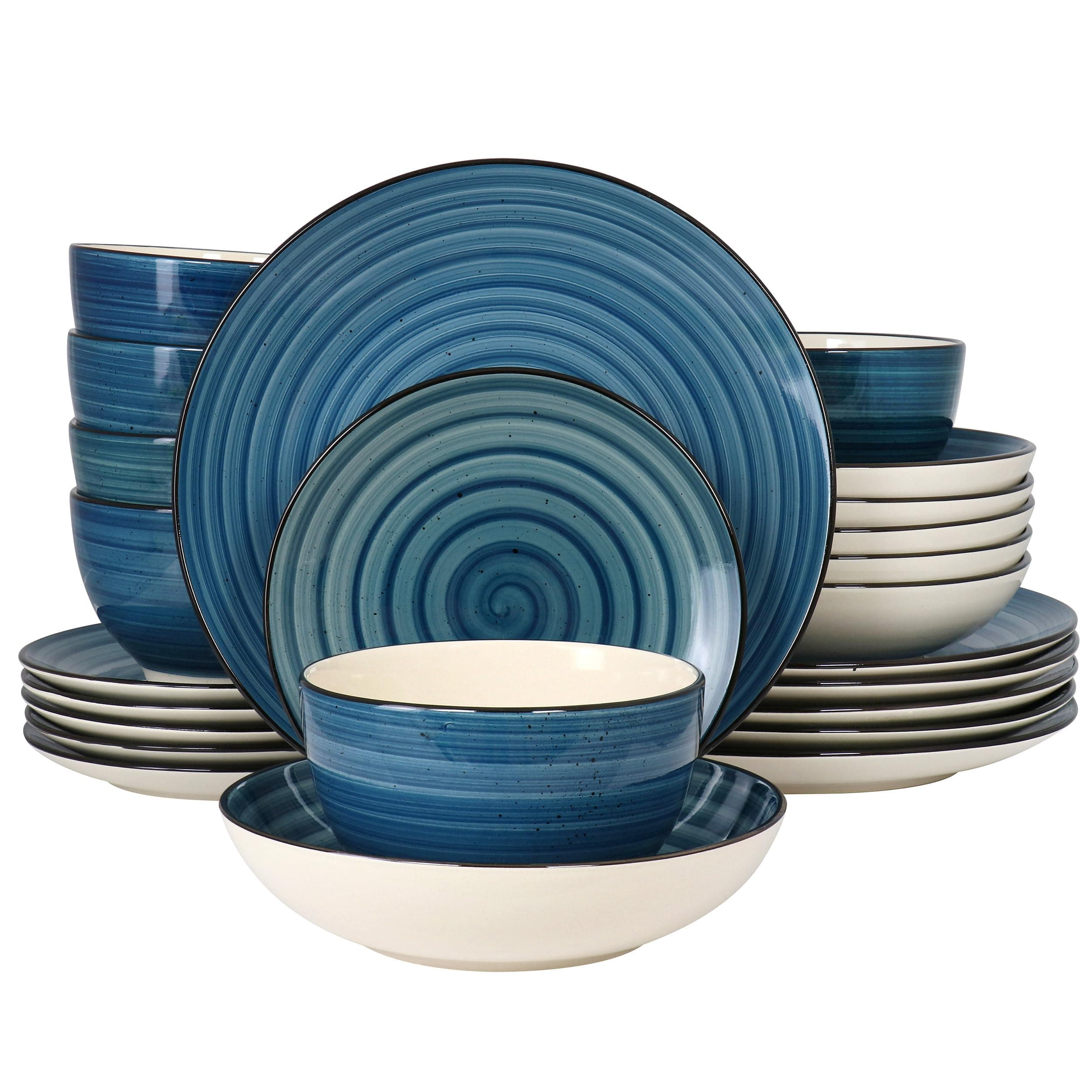 Gia 24 Piece Stoneware Dinnerware Set (Dark Blue)