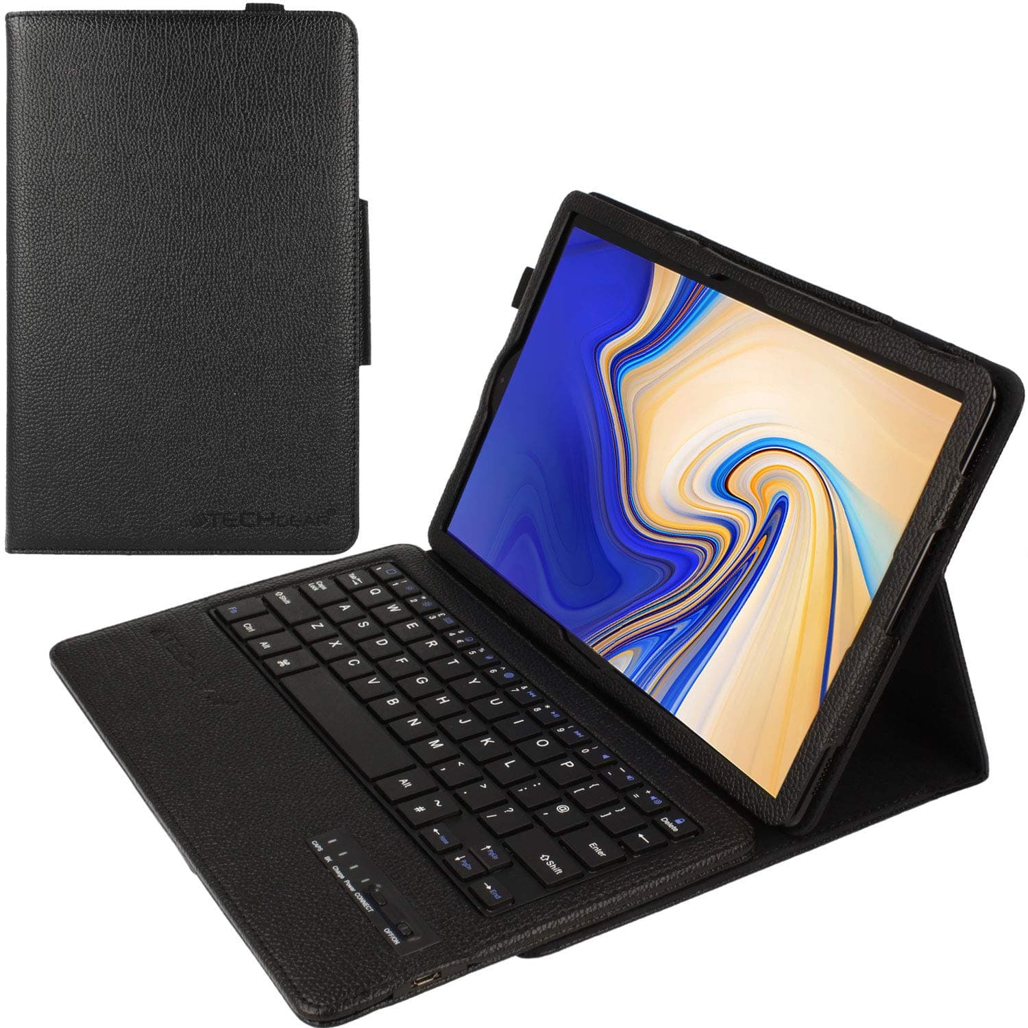 TECHGEARStrike Folio Keyboard Case fits Samsung Galaxy Tab S4 10.5" (SM-T830 Series), PU Leather Case Cover with Built in Detachable Bluetooth Wireless UK QWERTY Keyboard and Stand [Black]