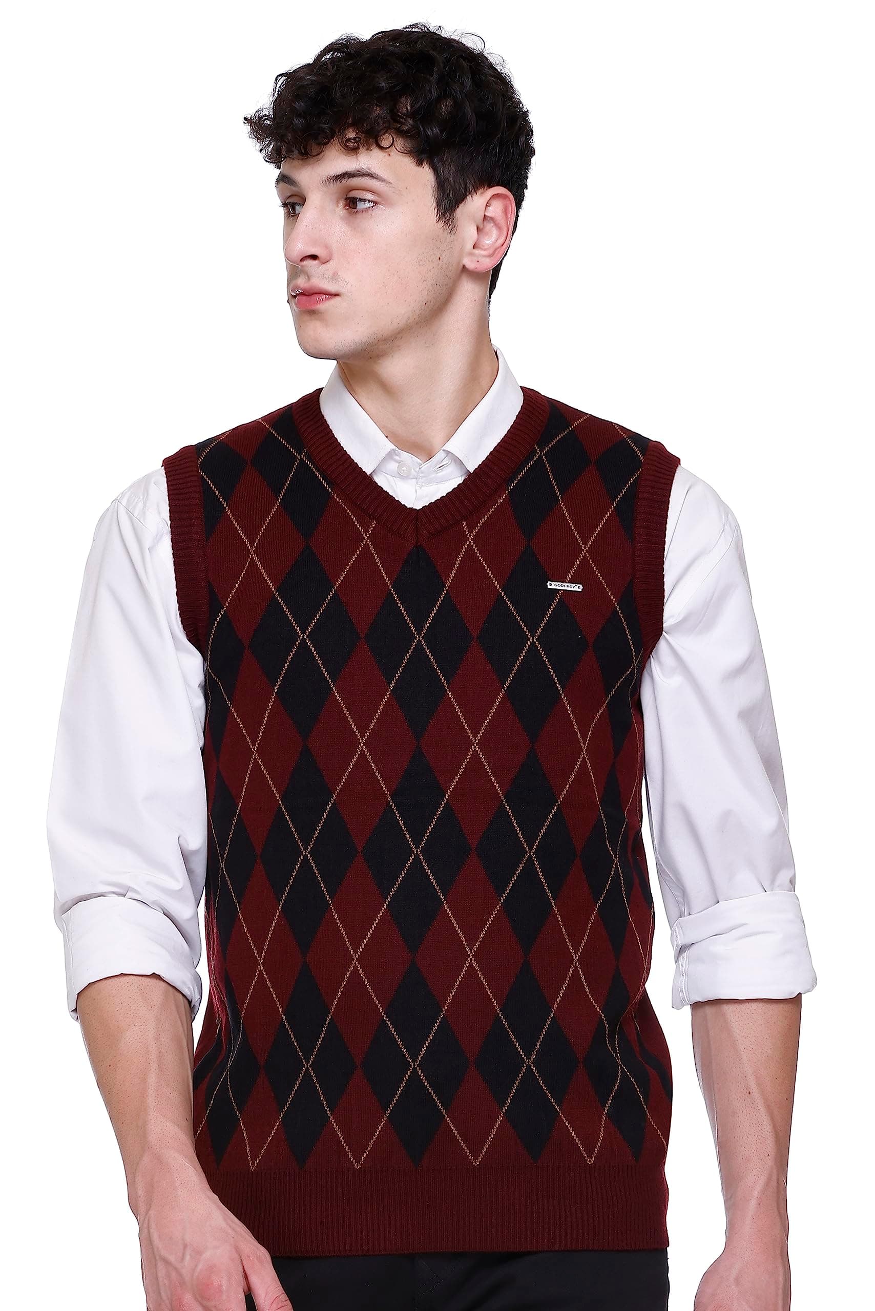 Woolen V Neck Sleeveless Half Sweater for Man Winter Pullover