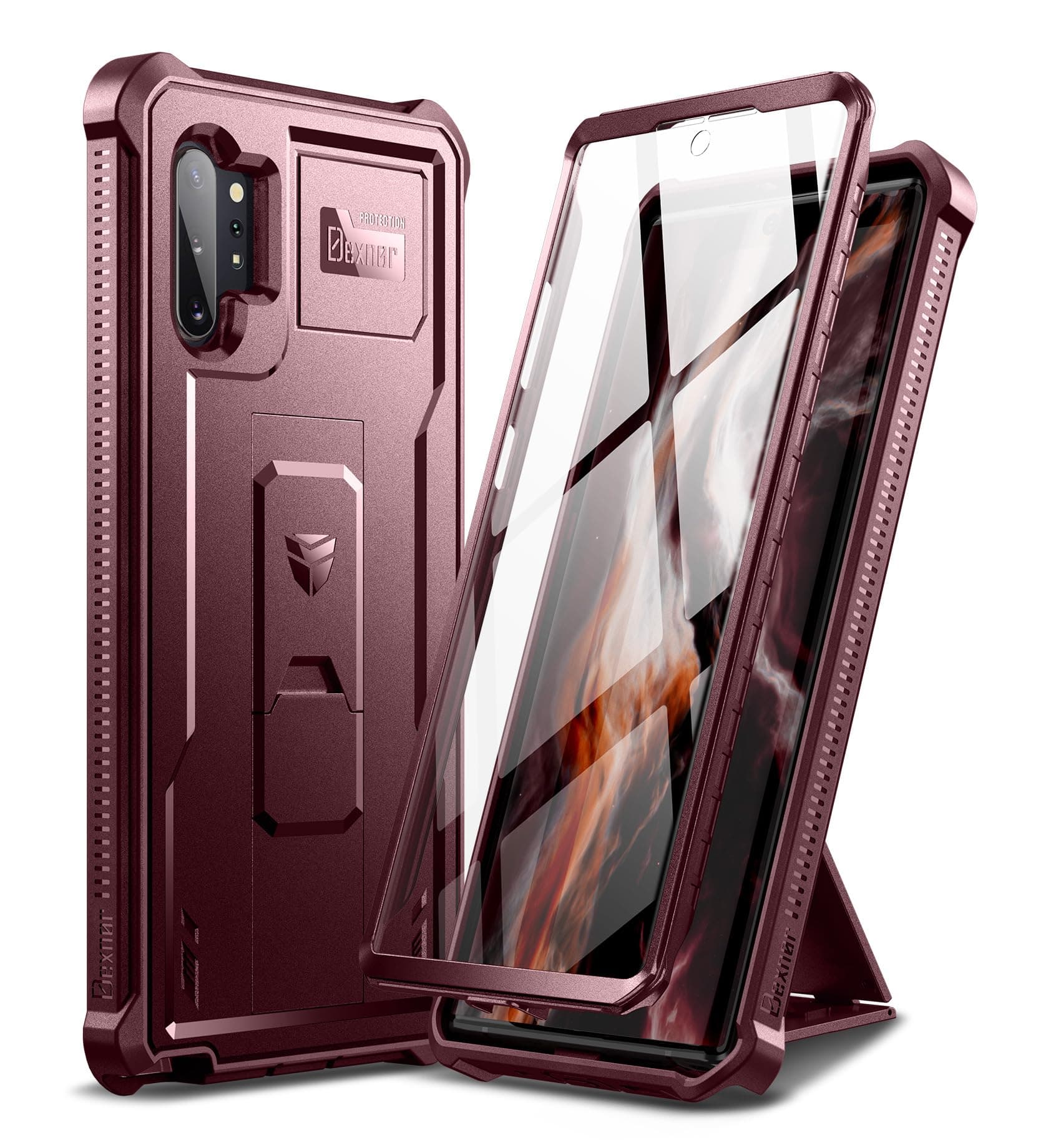 for Samsung Galaxy Note 10+ Plus Case, [Built in Screen Protector and Kickstand] Heavy Duty Military Grade Protection Shockproof Protective Cover for Samsung Galaxy Note 10 Plus (Maroon Red)