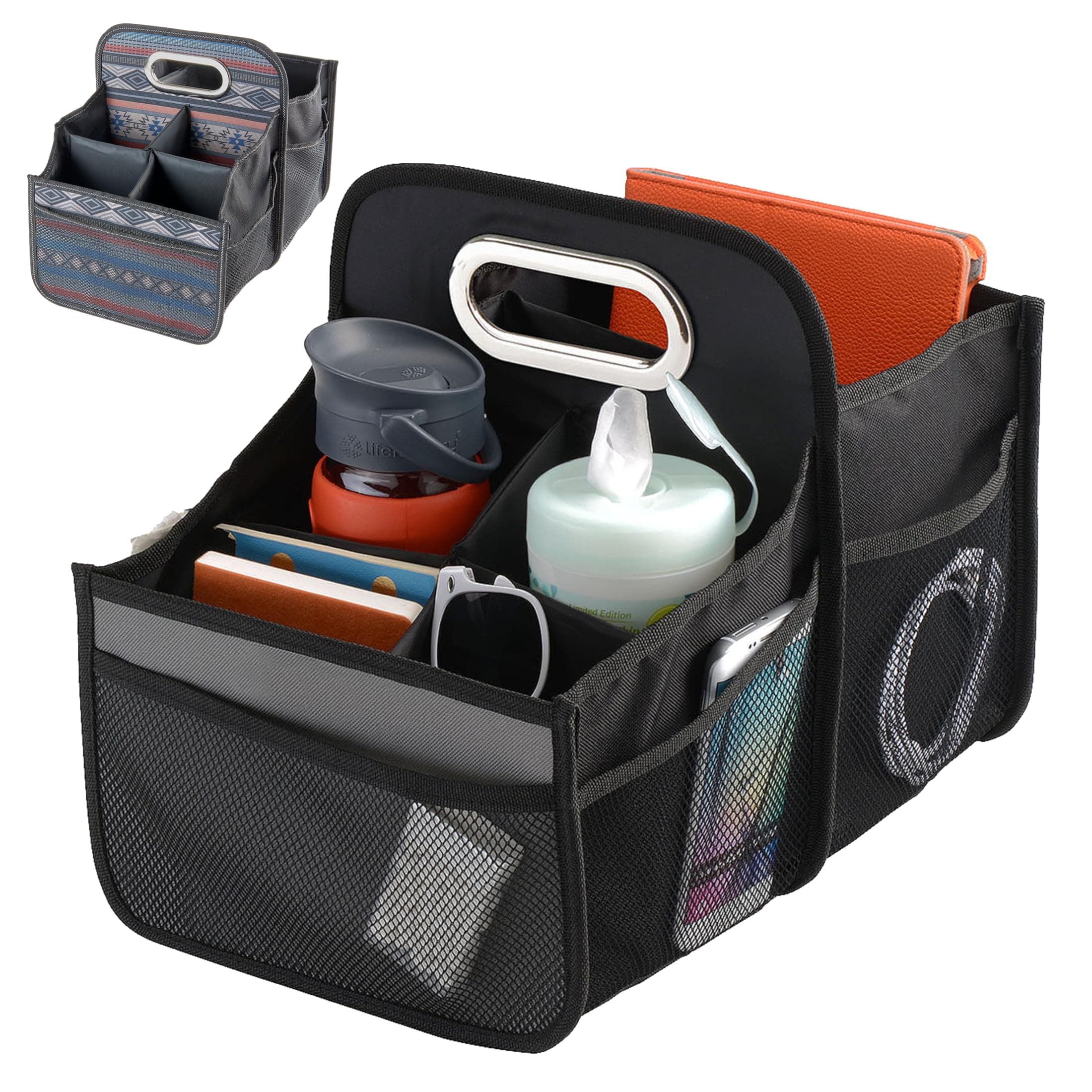 High Road Car Caddy with Cup Holders - Front Seat Organizer for Drivers or Back Seat Organizer for Kids - Portable Car Organizer with Easy One-Handed Carry Handle