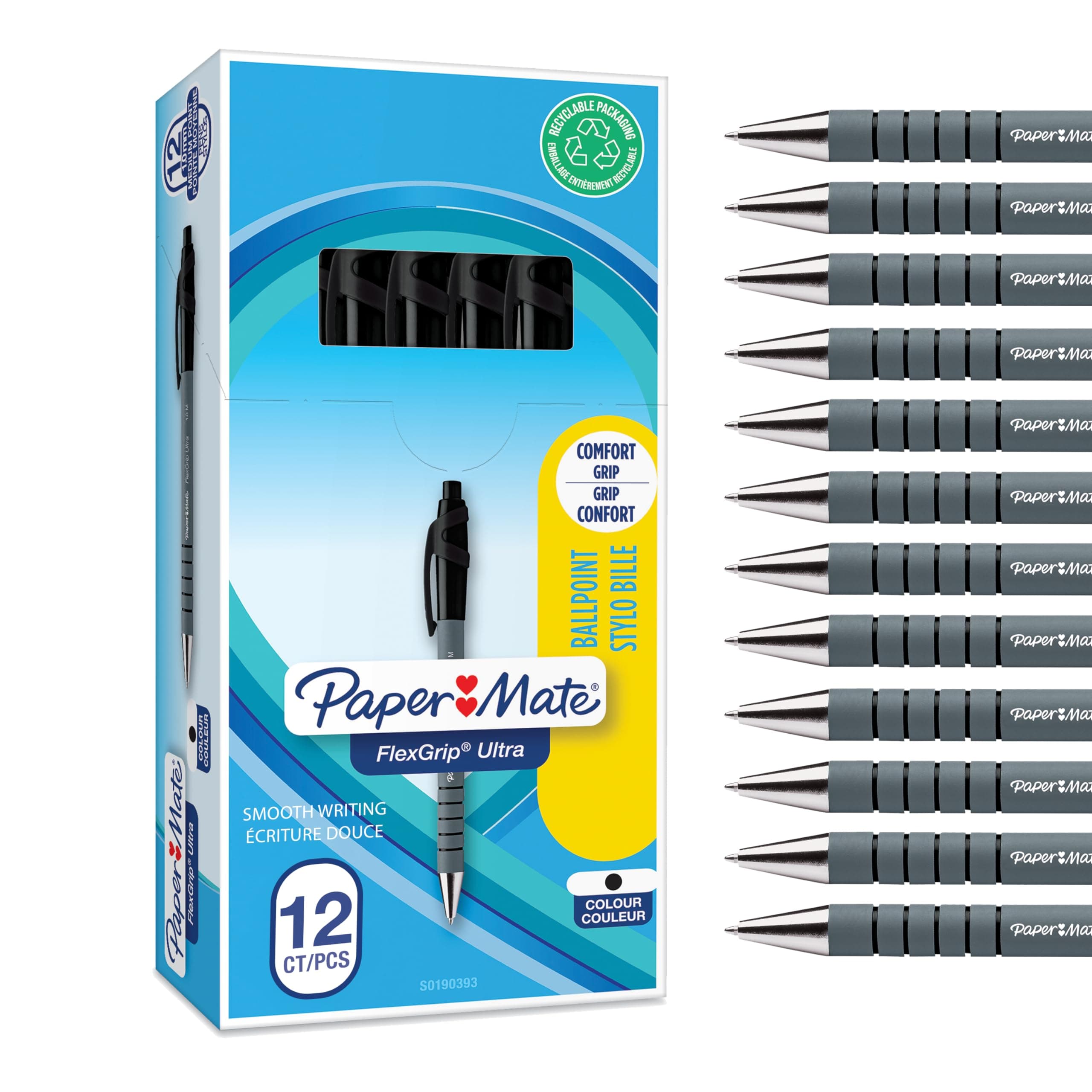 Paper Mate Flexgrip Ultra Retractable Ballpoint Pens, Medium Point (1.0mm), Black, 12 Count