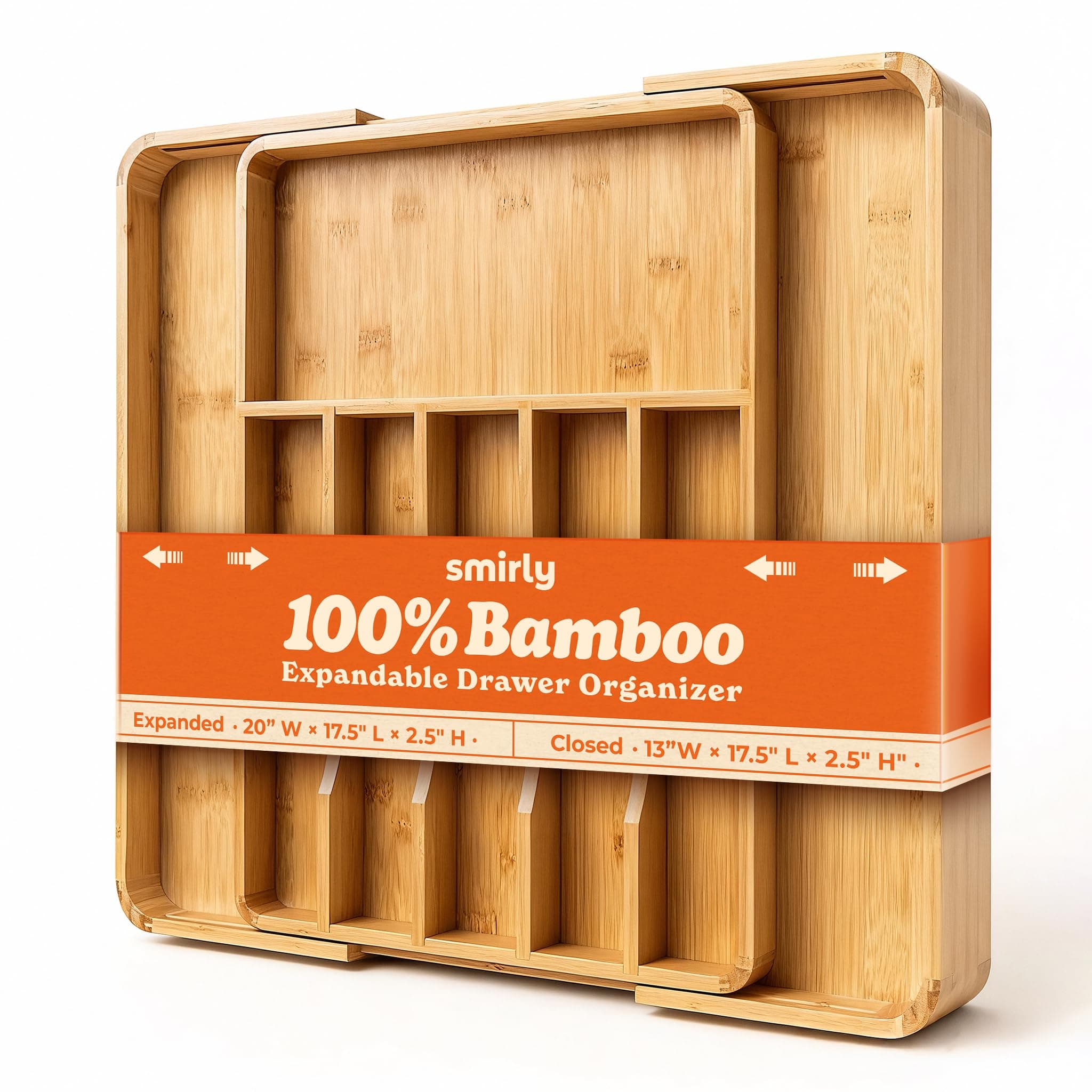 SMIRLY Bamboo Silverware Drawer Organizer - Expandable Kitchen Drawer Organizer, Kitchen Utensil Organizer for Kitchen Drawers - Silverware Tray for Drawer