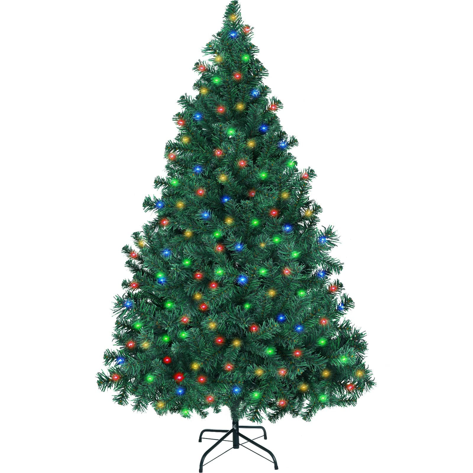 Pre-Lit Christmas Tree 6ft, UOUNE Artificial Full Xmas Tree with 1000 Tips, 300 White Warm & Multicolor LED Lights,9 Lighting Modes, Flame Retardant, Hinged Branches, Metal Stand, Xmas Décor