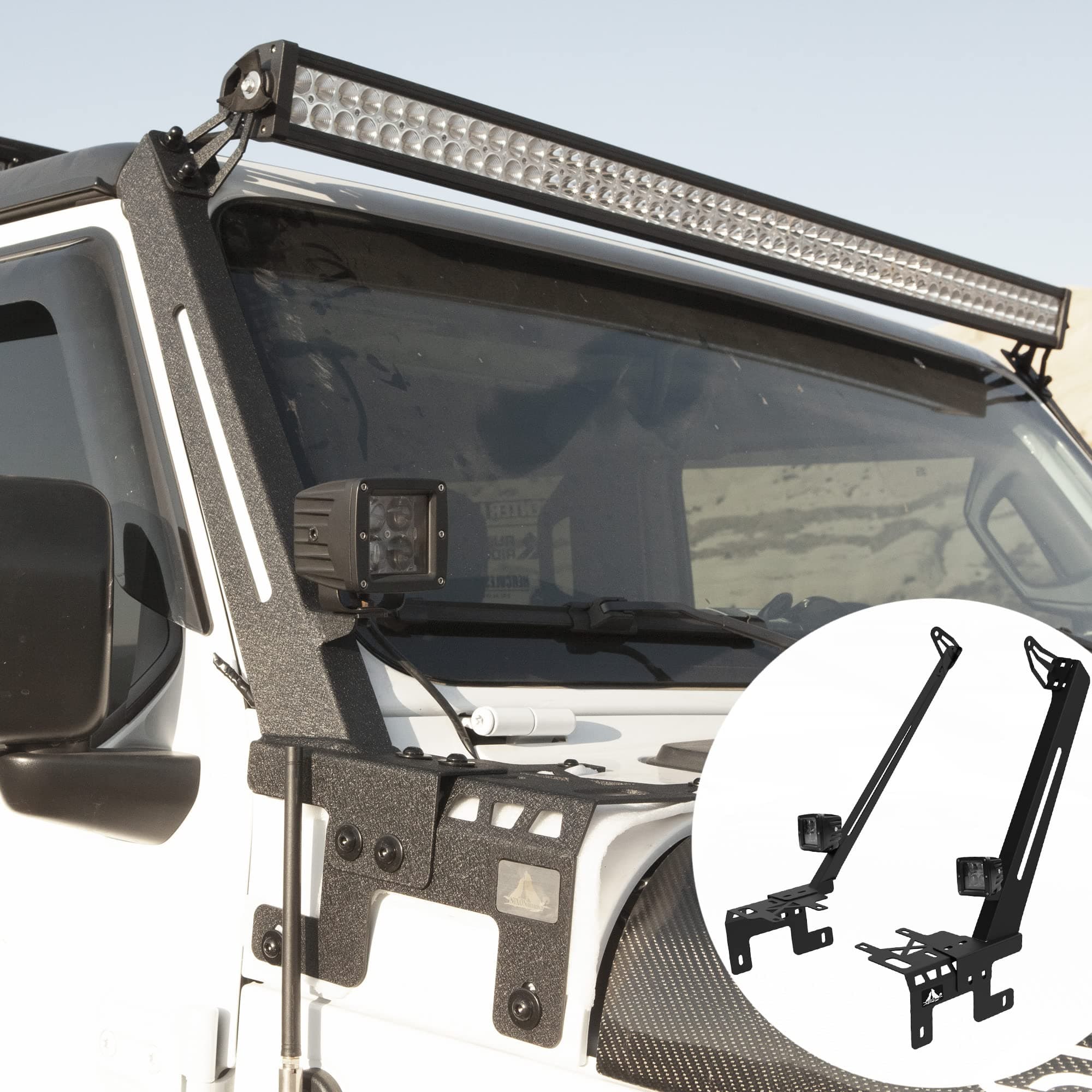 WOLFSTORM A-Pillar LED Lights Bar Mounting Brackets for 2018-2026 Jeep Wrangler JL/2019-2026 Jeep Gladiator JT with 2 LED Lights, Light Bar Bracket Accessories
