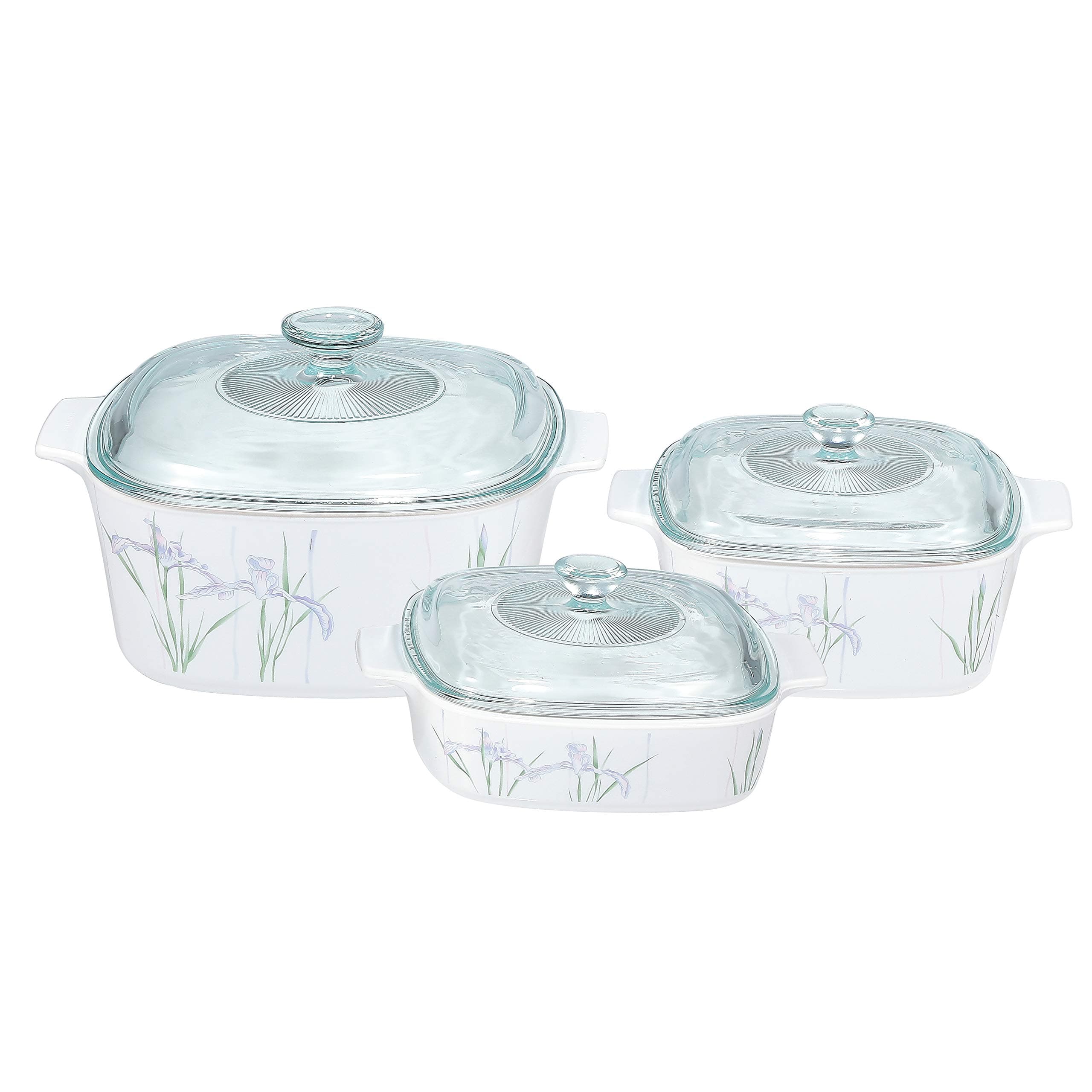 Corningware Shadow Iris Casserole Set 6 Pieces, White, Glass