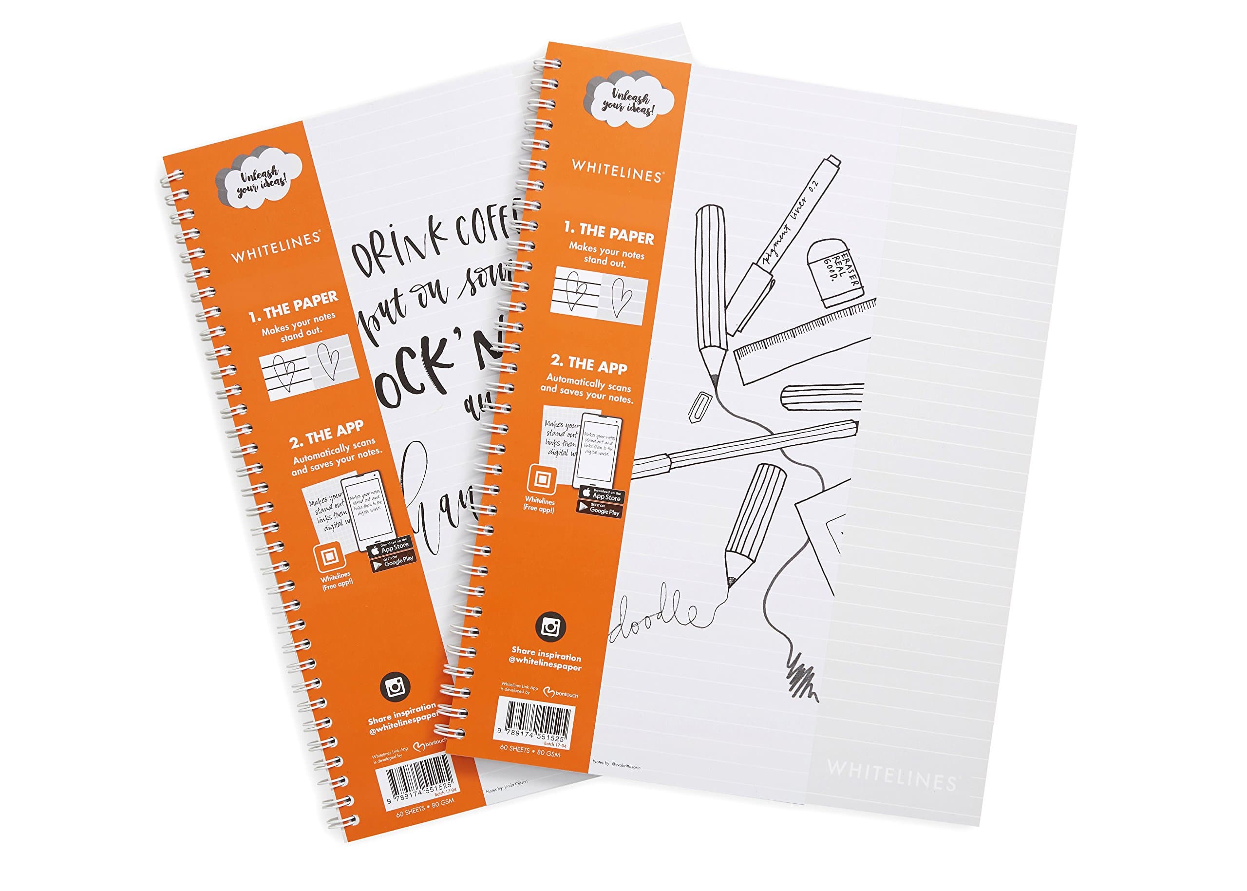 Coloran Whitelines Link Assortment A4 Lined & Squared Notebook 80gsm Paper (2 of Each (4 Total))