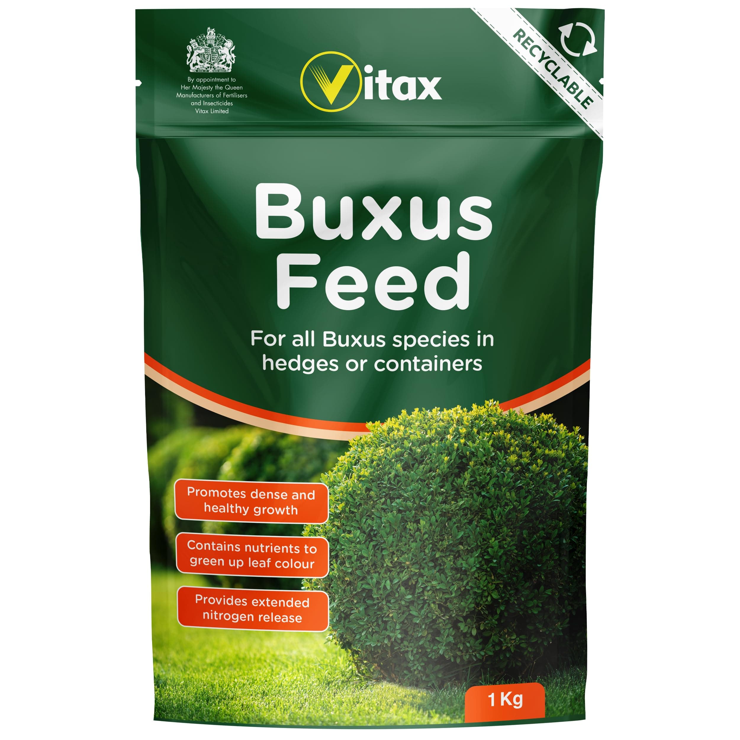 Vitax Buxus Feed, Suitable For Hedges & Containers, Extended Nitrogen Release, Promotes Healthy Growth: 1Kg Pouch