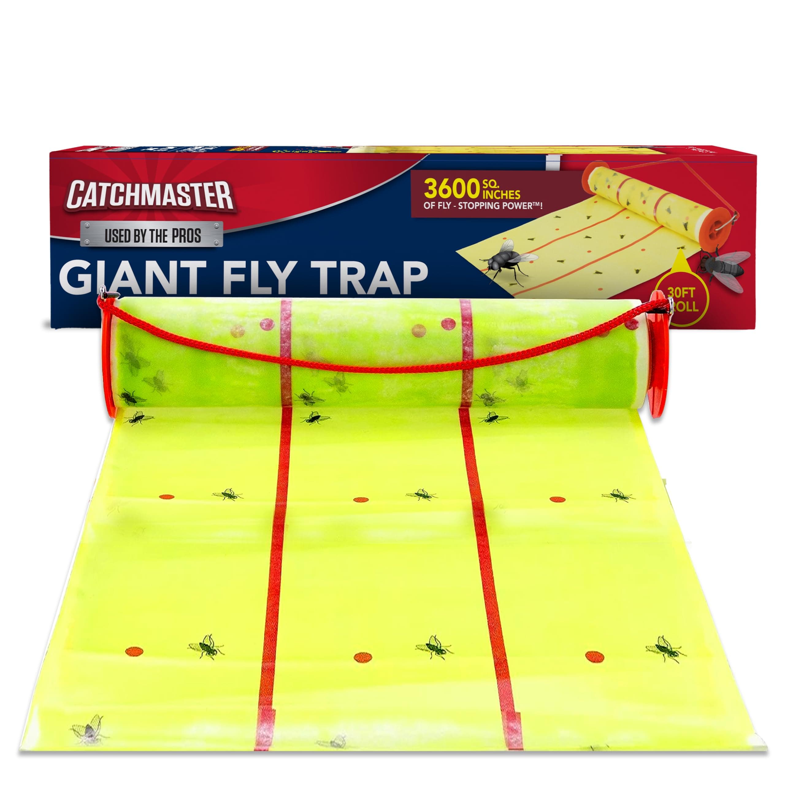Catchmaster Giant Fly Glue Trap 1-Pack 30 Feet Each, Adhesive Fly Traps Outdoor, Sticky Bug Catcher, Bulk Flying Insect Paper Roll, Pest Control for Garage, Barn, Greenhouse & Garbage Room