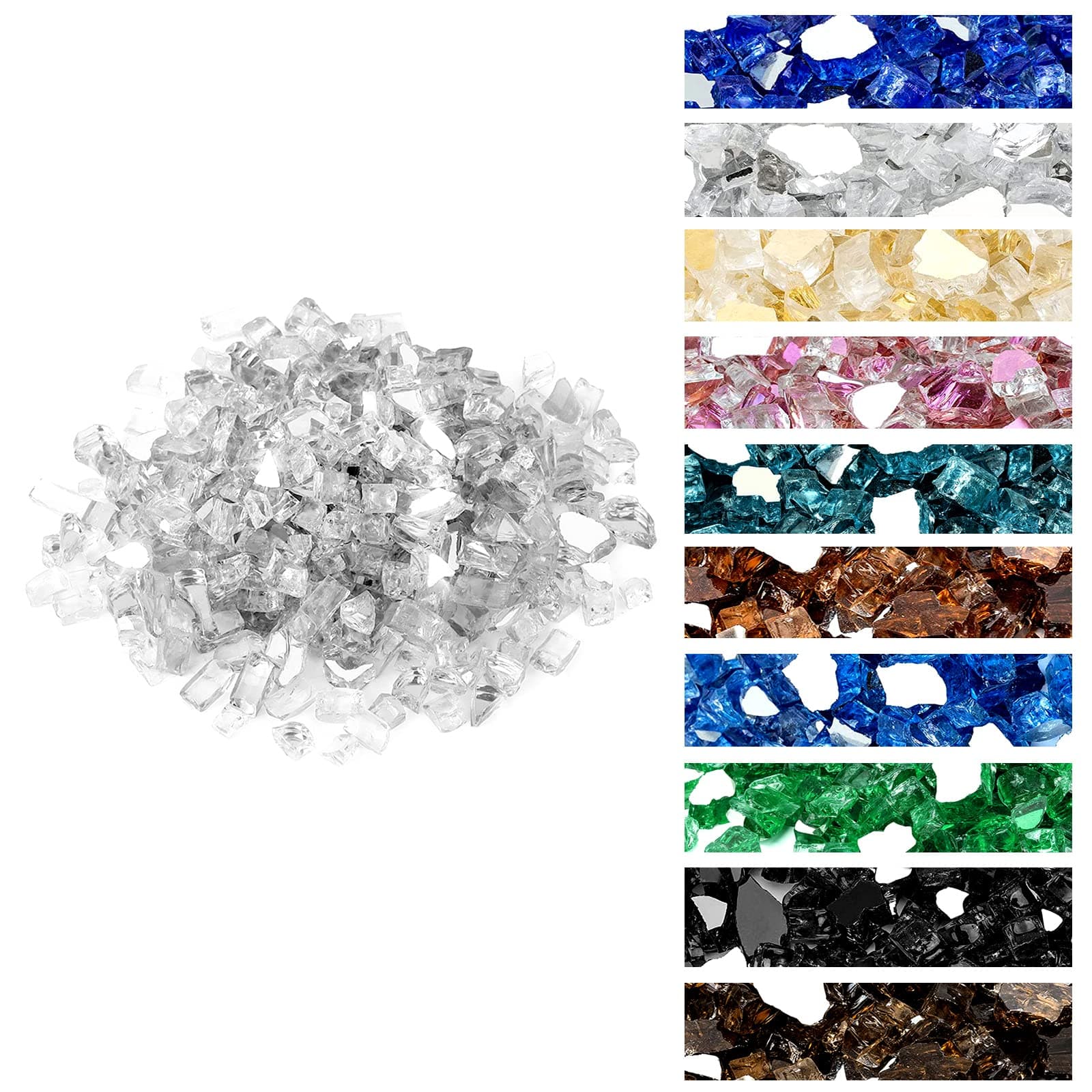 Reflective Fire Glass for Natural or Propane Fire Pit, Fireplace, or Gas Log Sets, 10-Pound, 1/4-Inch, Platinum