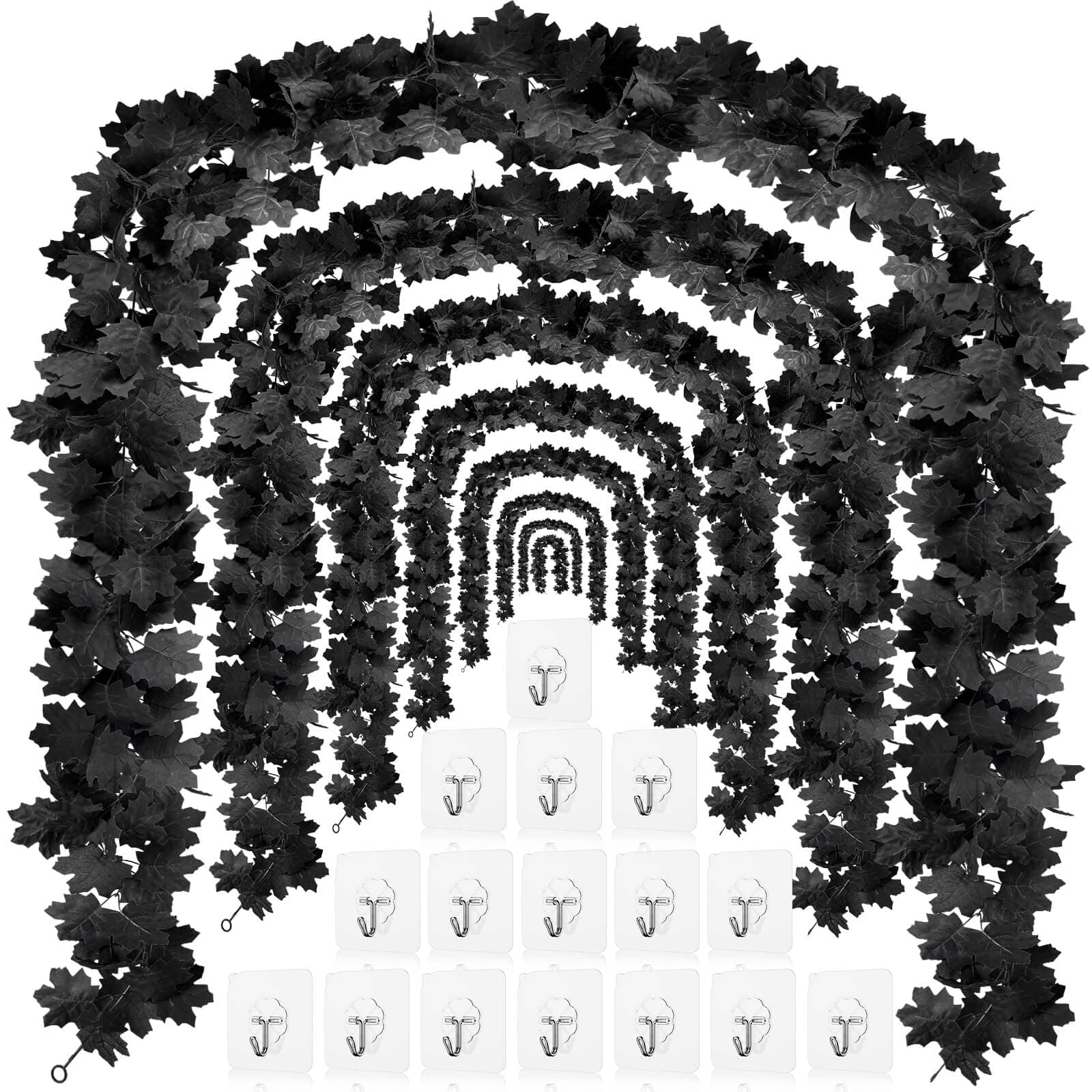 Black Leaf Garland, 8PCS Halloween Artificial Hanging Fall Leave Maple Vines, Fall Floral Garlands Thanksgiving Decor for Home Wedding Party (47.2FT)