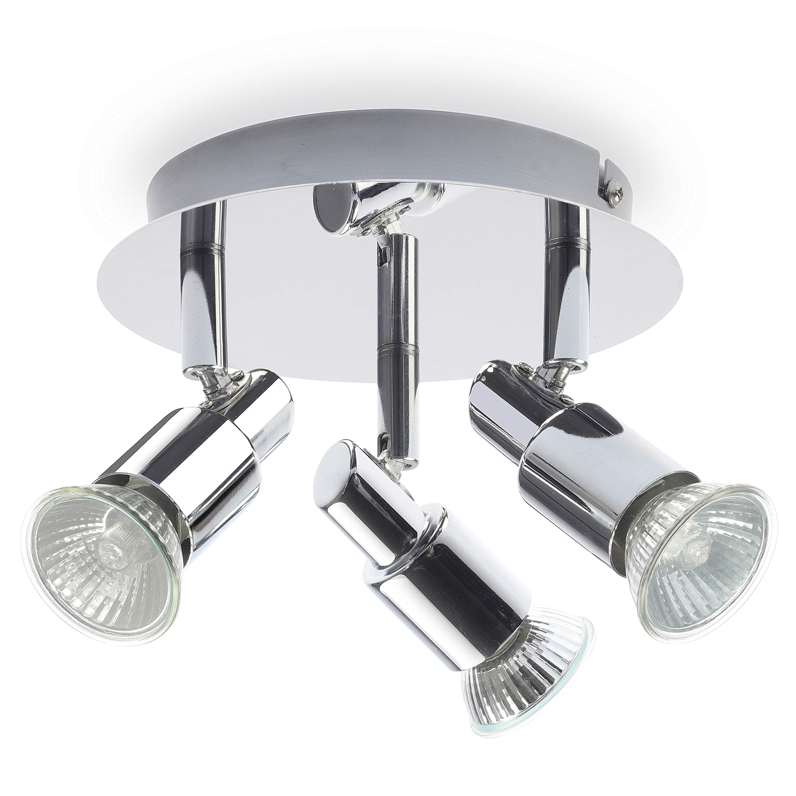 ROMKE Modern Round Silver Chrome 3 Way GU10 Ceiling Spotlight Adjustable Ceiling Kitchen Lights