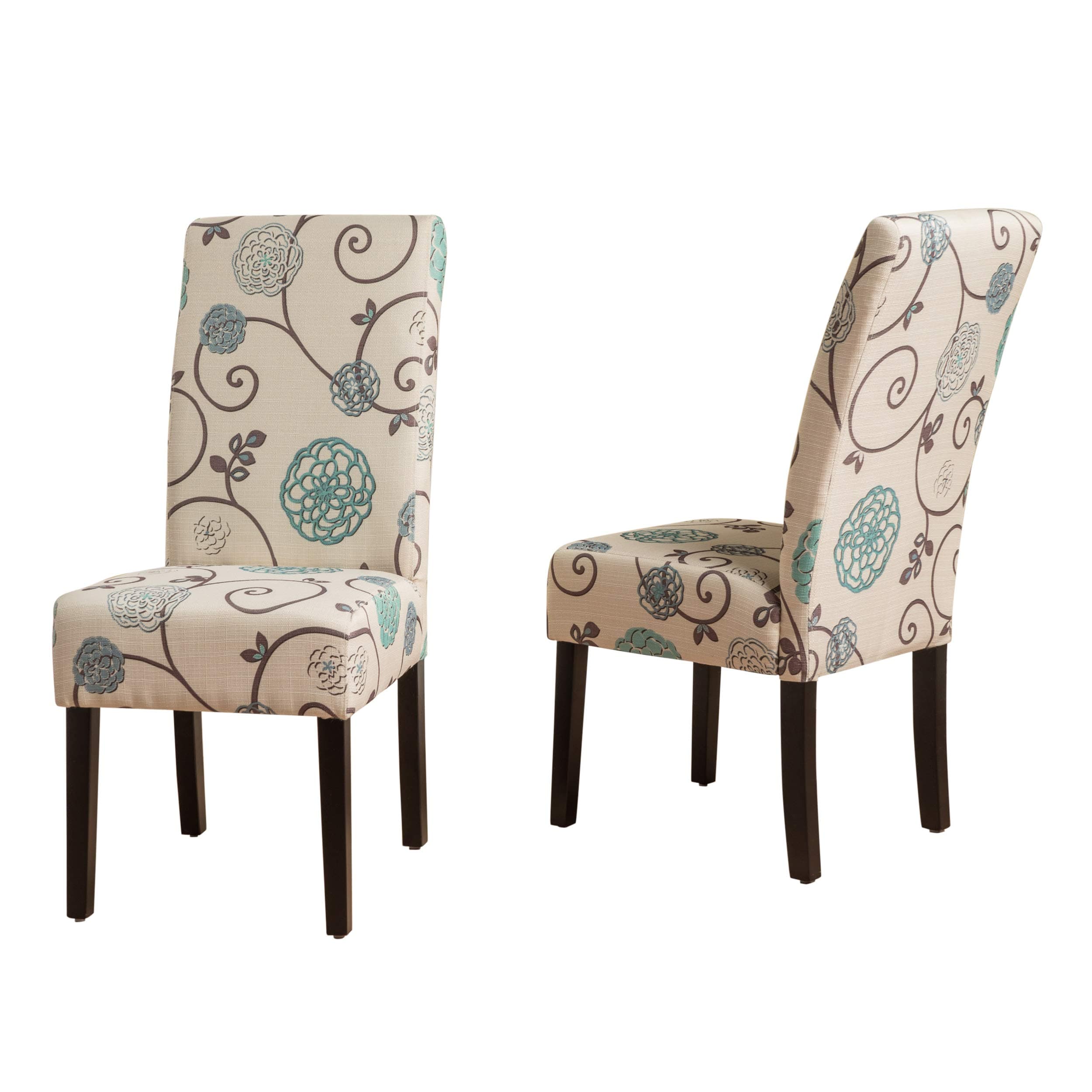 Pertica Fabric Dining Chairs, 2-Pcs Set, Polyester White And Blue Floral